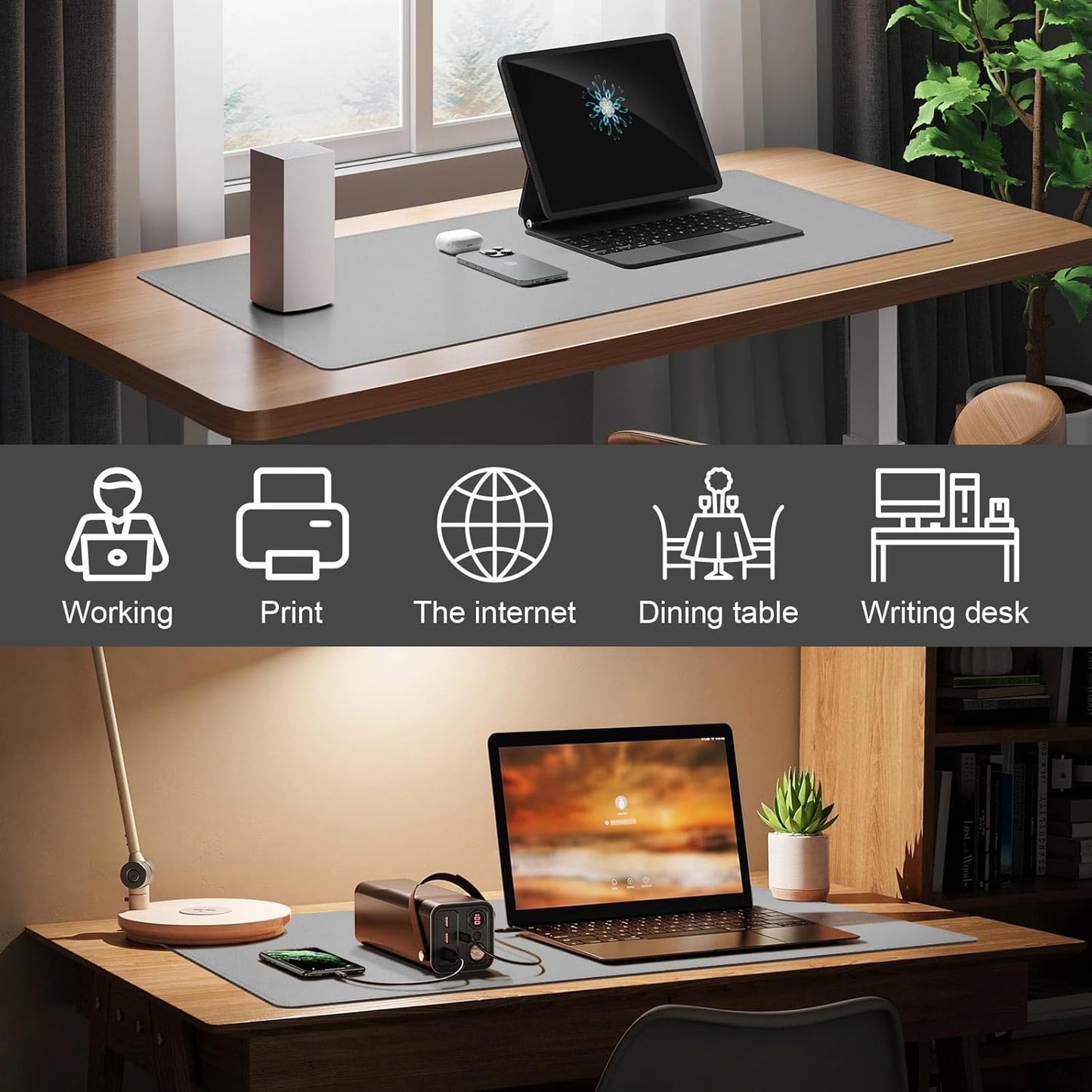 DAWNTREES Desk Mat Protector,PU Leather Desk Pad,Non Slip, Large Mouse Pad and Keyboard Mat, Waterproof Writing Pad for Office and Home (Light Gray,35.5''x16.9'')