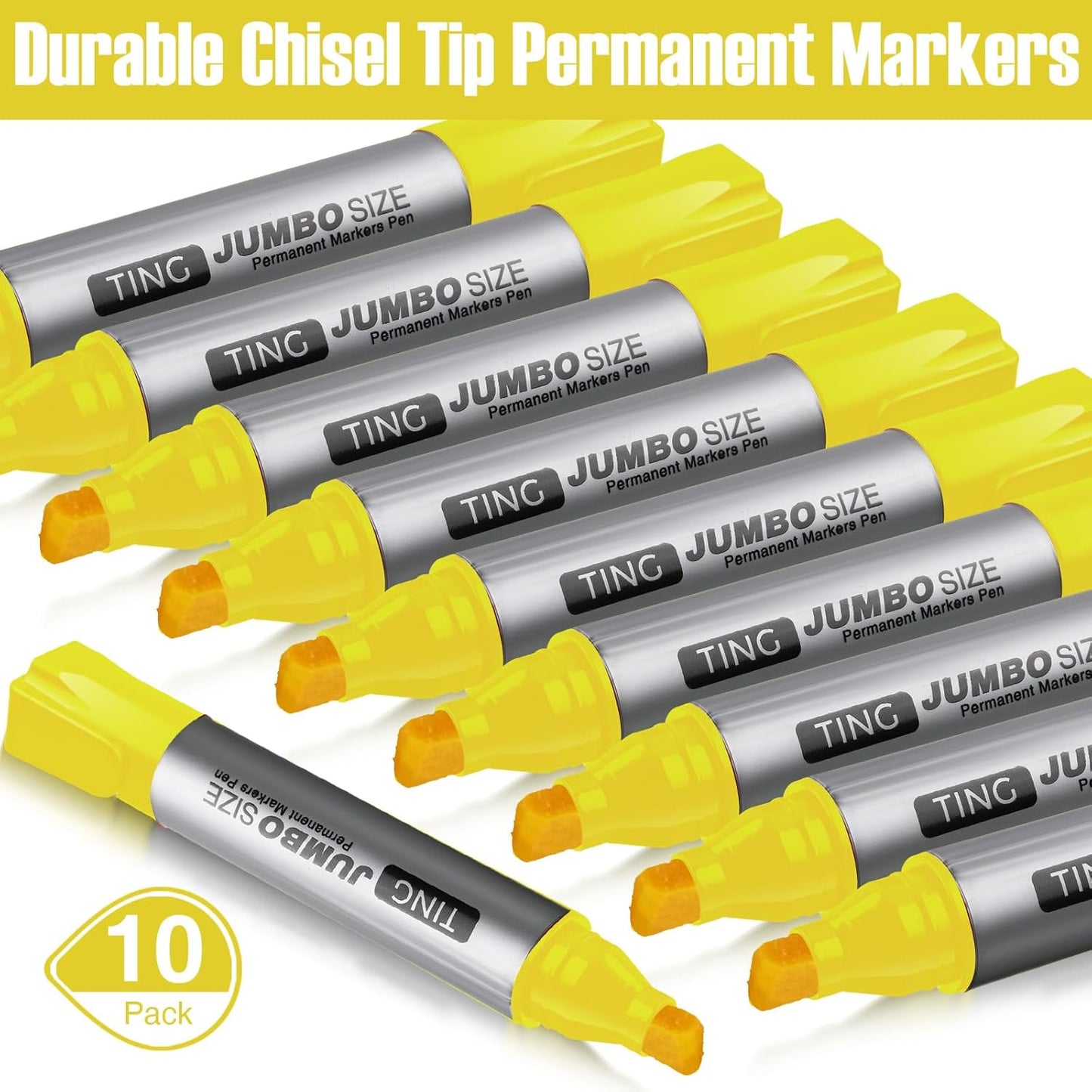 Fuutreo 10 Pack Jumbo Permanent Markers Bulk Large Chisel Tip Permanent Markers Quick Drying Waterproof Big Huge Poster Pens for Office, Logistics Company and More(Yellow)