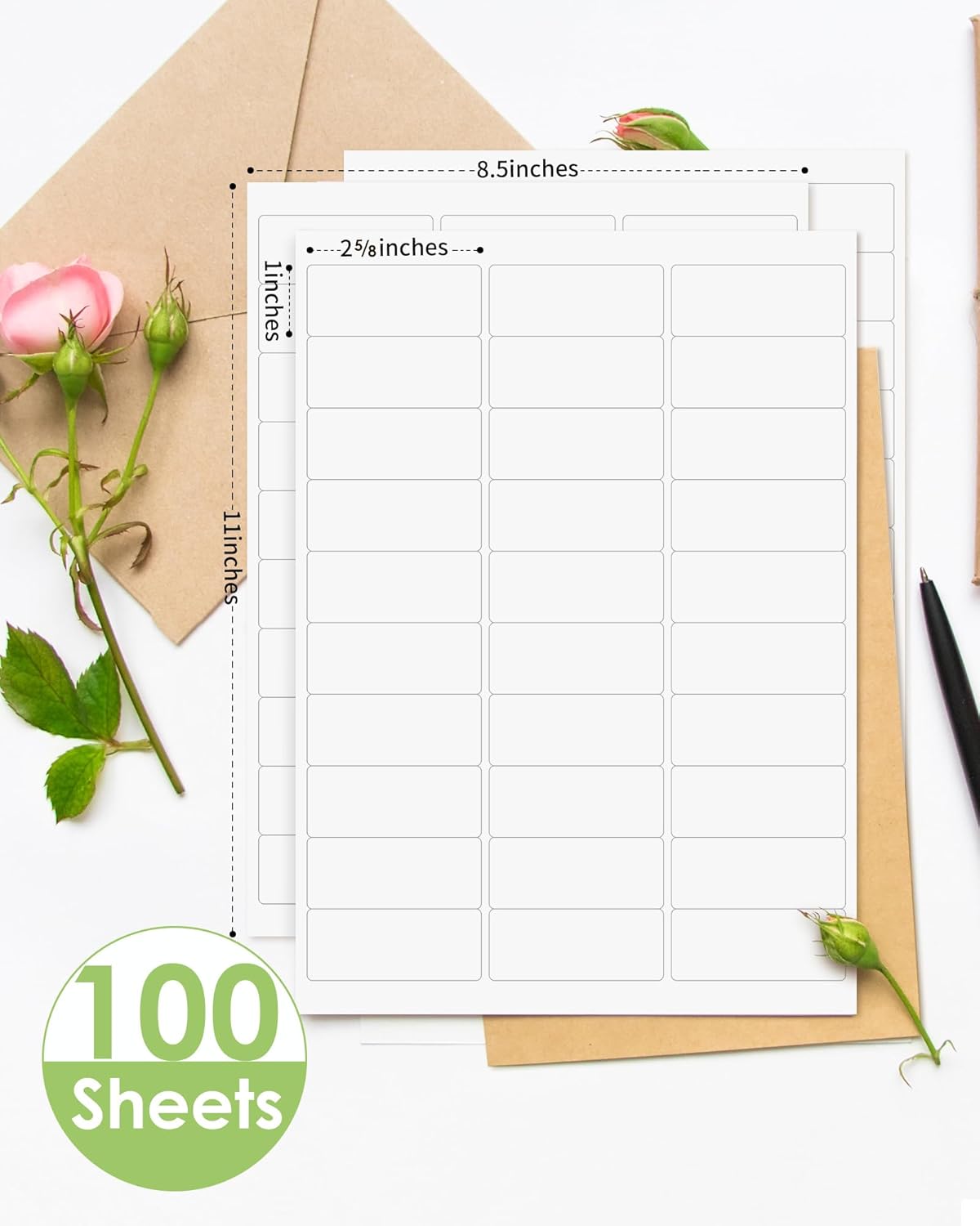 Shipping Label Return Address Mailing Stickers Paper 1" x 2-5/8" for Inkjet Printer 5160 5260 8160 Printing Printable Easy to Peel to Write on Envelope Blank Matte White 8.5 x 11, 100 Sheets