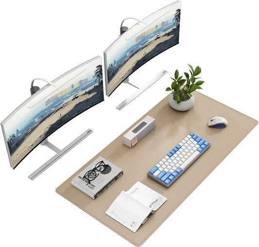 DAWNTREES Desk Mat Protector,PU Leather Desk Pad,Non Slip, Large Mouse Pad and Keyboard Mat, Waterproof Writing Pad for Office and Home (Beige,39.4''x19.7'')