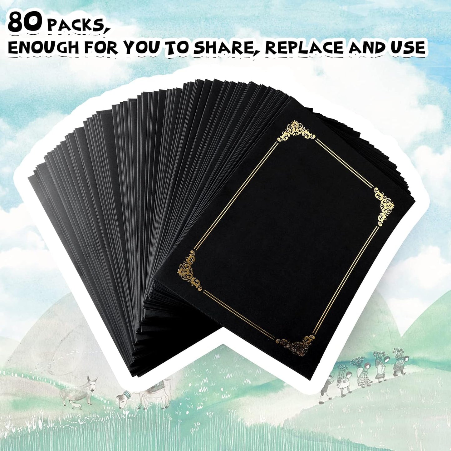 Fainne 80 Pieces Certificate Holders Diploma Holders Document Holder Certificate Covers Certificate Folders with Gold Foil Border for Letter Size 8.5 x 11 Inches Diploma Documents Awards (Black)