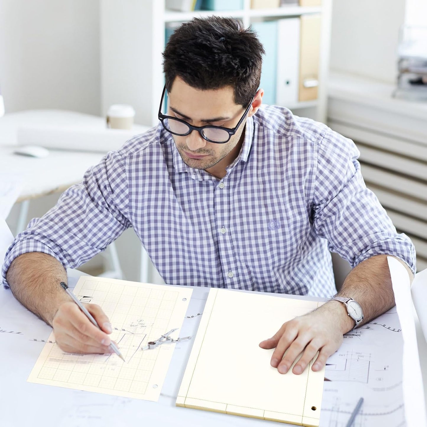 Zhanmai 5 Pack Engineering Computation Pad 5 Squares Per Inch 8.5" x 11" Engineering Graph Paper Notepad 100 Sheets Per Pad, 3 Hole Punched(Beige, Brown)