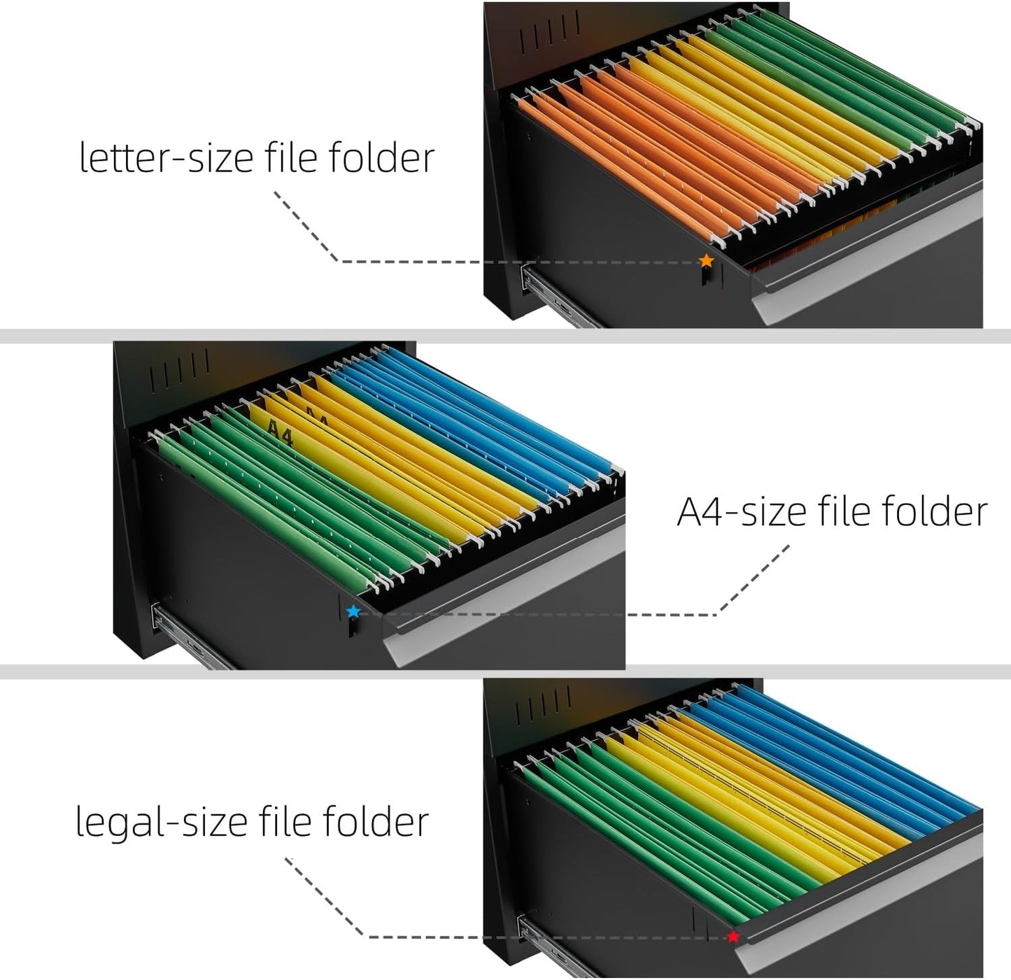 Metal File Cabinet with Lock, 2 Drawer Lateral File Cabinets for Home Office, Printer Stand, Heavy Duty Office Storage Cabinet for A4/Letter/Legal Size, Assembly Required(Black)