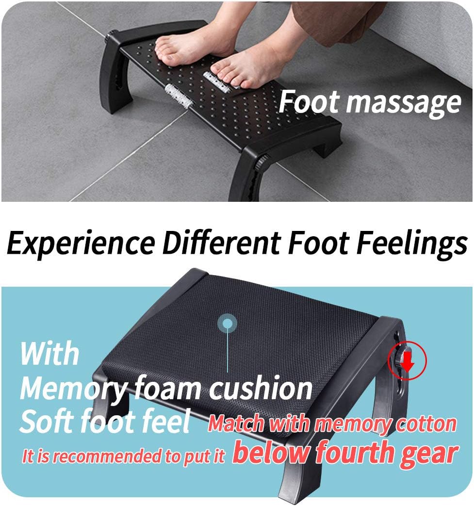 Adjustable Height Foot Rest Under Desk at Work - 6 Height Sturdy Office Footrest - Added Comfort Memory Foam - Non Slip Bottom - Straighten Back & Hip & Leg and Improve Posture