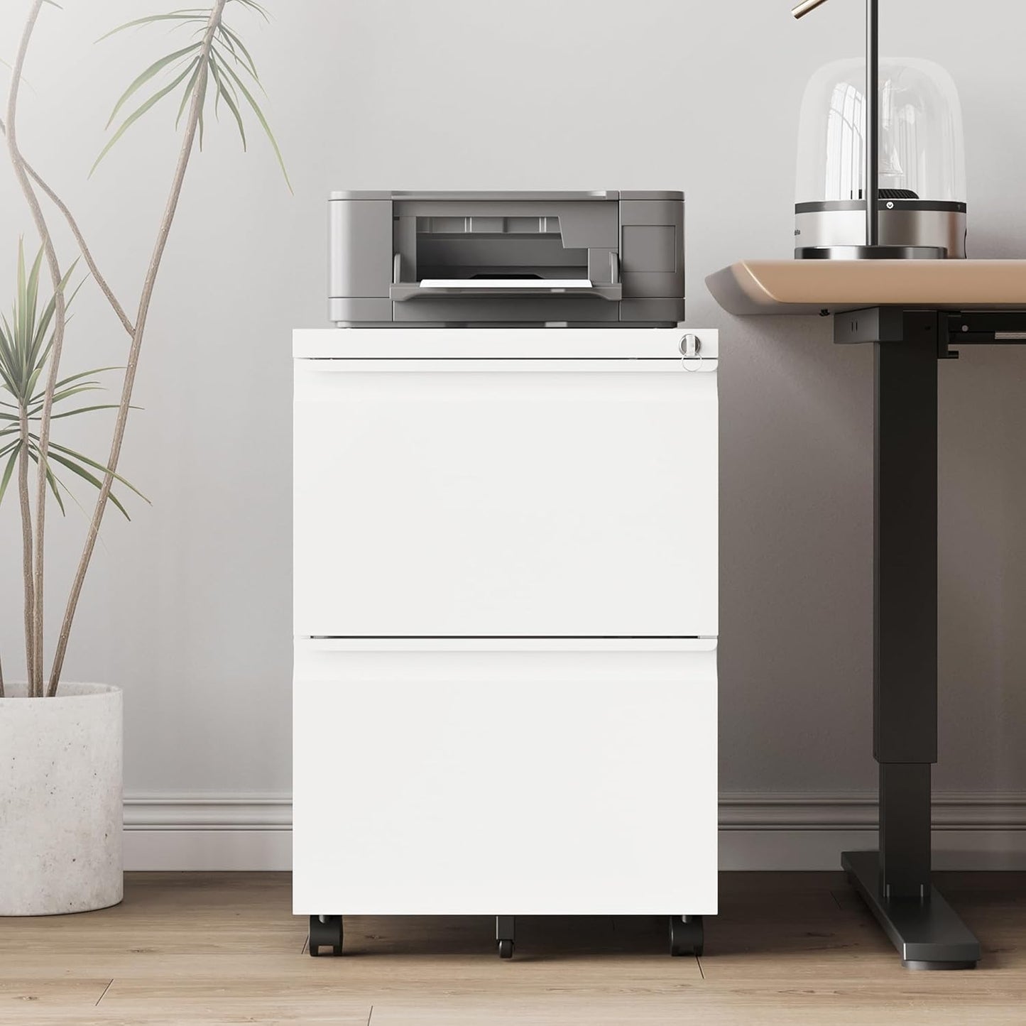 2 Drawer File Cabinet，Mobile Filing Cabinet with Lock and Wheels，Un-Assembled Metal Under Desk File Cabinets for A4/Letter/Legal Size（White