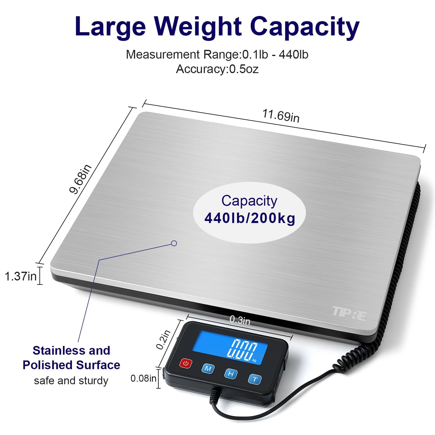 Digital Shipping Postal Scale 0.5 oz High Accuracy！440lb Commercial Weight Scale for Package, Small Business, Mail, Warehouse, Home, Battery & Charging Cable Included