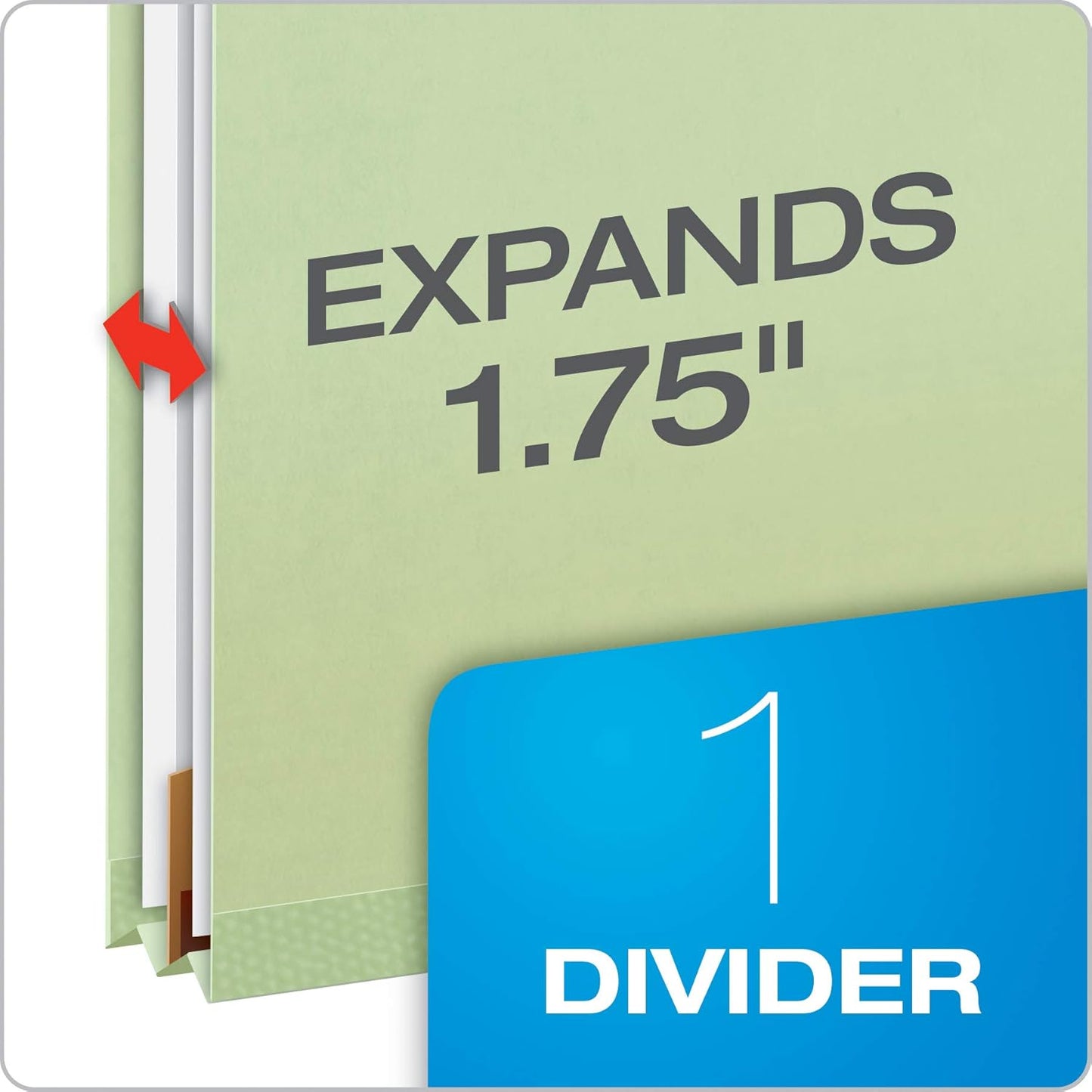 Pendaflex Recycled Classification File Folders, 1 Divider, 2" Embedded Fasteners, 2/5 Tab Cut, Legal Size, Light Green, Box of 10 (28776R)
