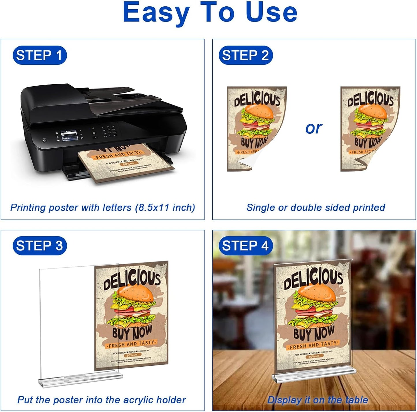 Acrylic Sign Holder,Clear Plastic Sign Holder8.5x11 inches Paper Card T Shape Double Sided Display Stand Picture Frame Desktop Menu Signs Office,Store, 3 Pack