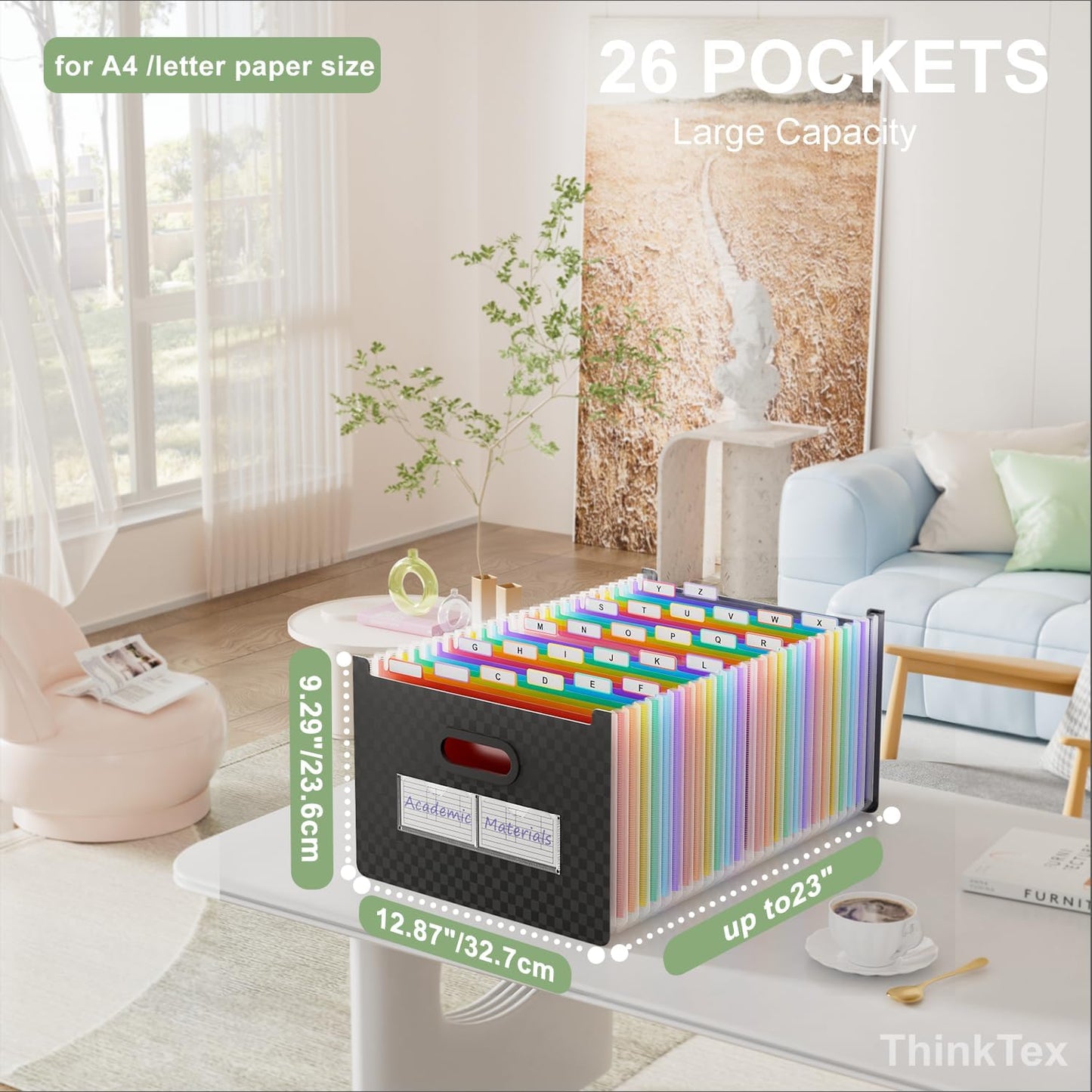 ThinkTex 26 Pockets Expanding File Folder, Upright & Open Top, A-Z Colorful Tabs, Larger Capacity Accordian Folder, Letter/A4 Size for School, Home and Office