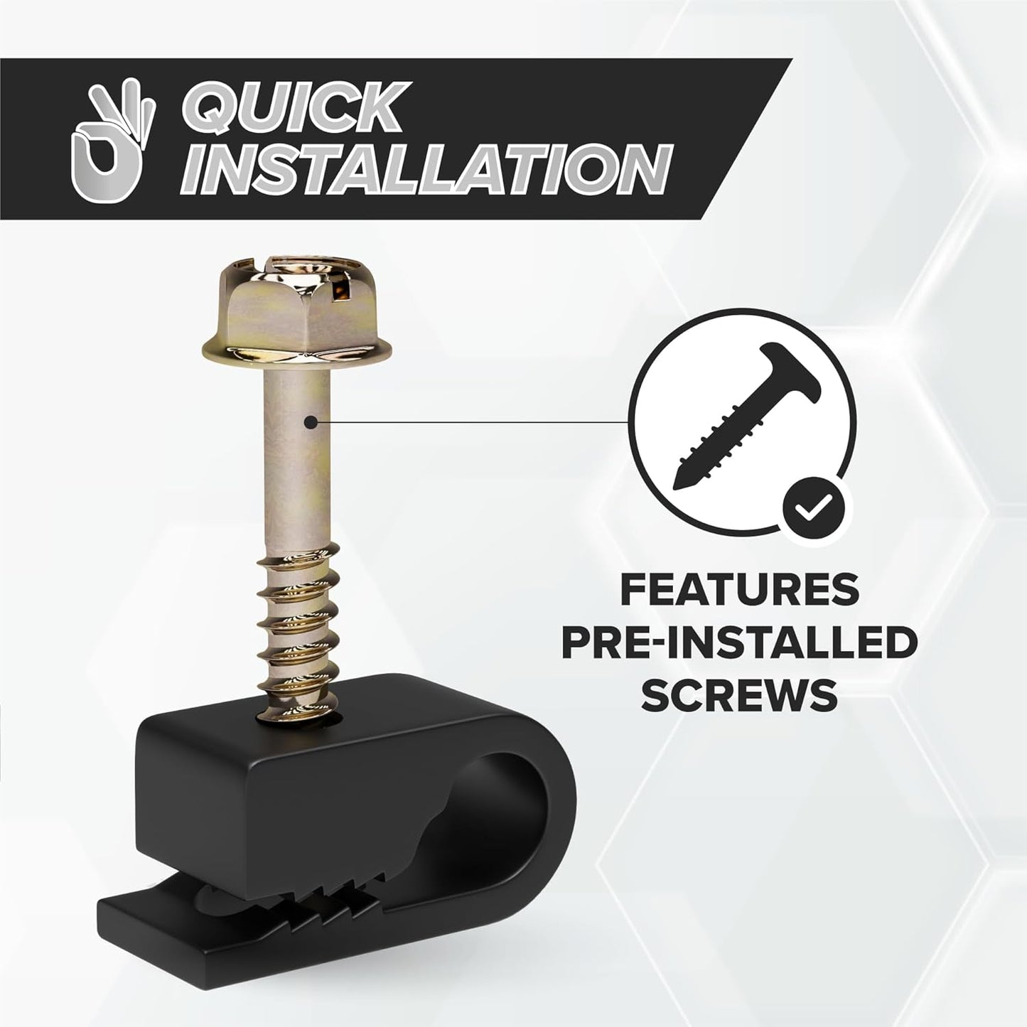 THE CIMPLE CO Wire Clips, Single Cable Wall Clip, Coaxial, Cat6, Electrical Wire, Ethernet, 1/4 in (6 mm) Screw Fastener, 10 Pack, Black