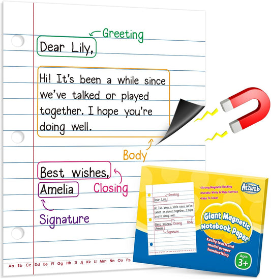 Aizweb Giant Magnetic Notebook Paper,Dry Erase Handwriting Lined for Classroom Whiteboard Accessories, Chart Paper Teacher Must Have Homeschool Teaching Supplies,Teacher Essential,17" x 21.5"