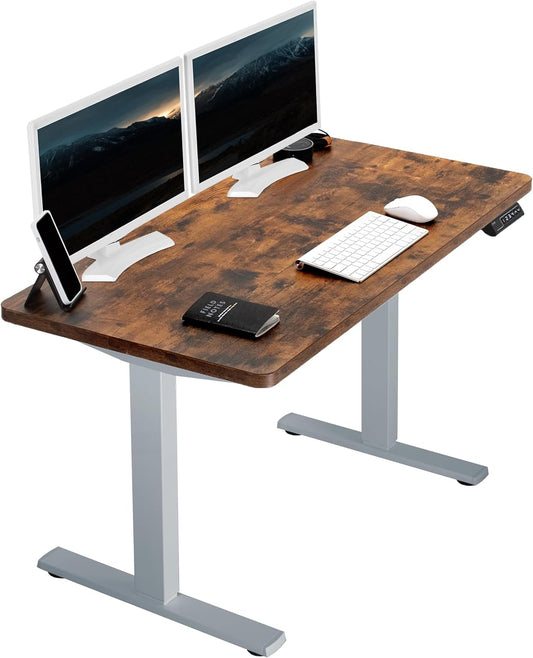 VIVO Electric 43 x 24 in Rustic Standing Desk, Memory Height Adjustment, 1B Series, One-Piece Vintage Brown Top, Gray Frame, DESK-KIT-1G4N