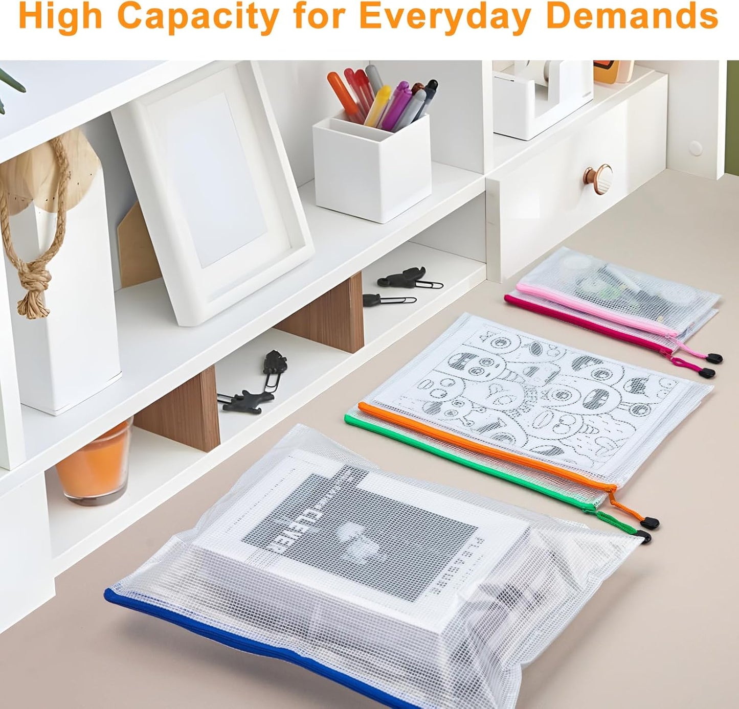 12pcs Mesh Zipper Pouch Bags, Waterproof A4 Letter Size Puzzle Bag for Organizing, Storage, Board Games and Office Supplies, 12 Colors