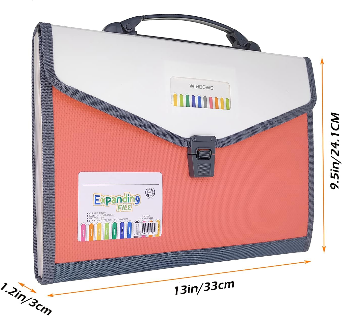 Expanding Accordion File Folder with Labels, 13 Pocket Document Organizer, Letter A4 Size, 1 Pack