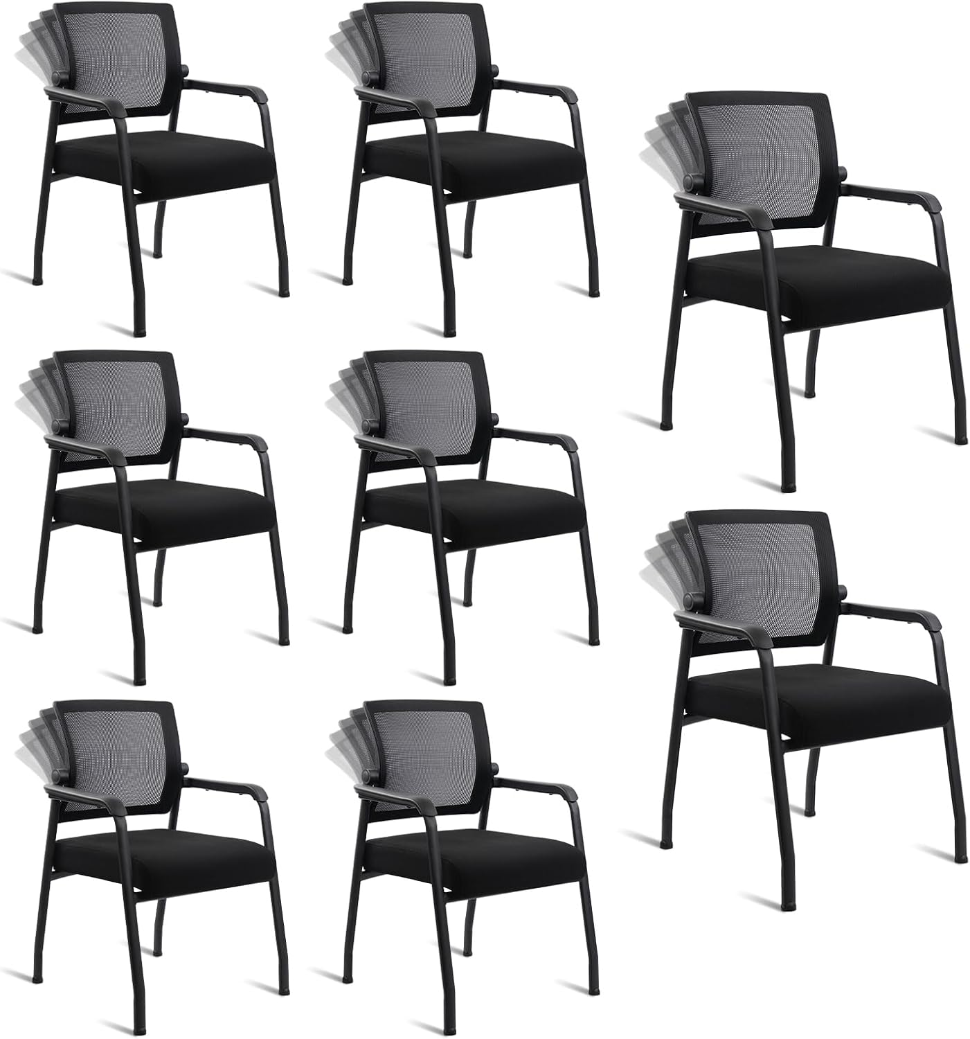Desk Chair No Wheels with Adjustable Mesh Backrest, Arm Chair with Ergonomic Lumbar Support and Thickened Seats Cushion, Waiting Room Chairs for Office School Church Guest Reception, 8PACK