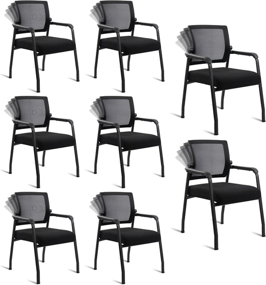 Desk Chair No Wheels with Adjustable Mesh Backrest, Arm Chair with Ergonomic Lumbar Support and Thickened Seats Cushion, Waiting Room Chairs for Office School Church Guest Reception, 8PACK