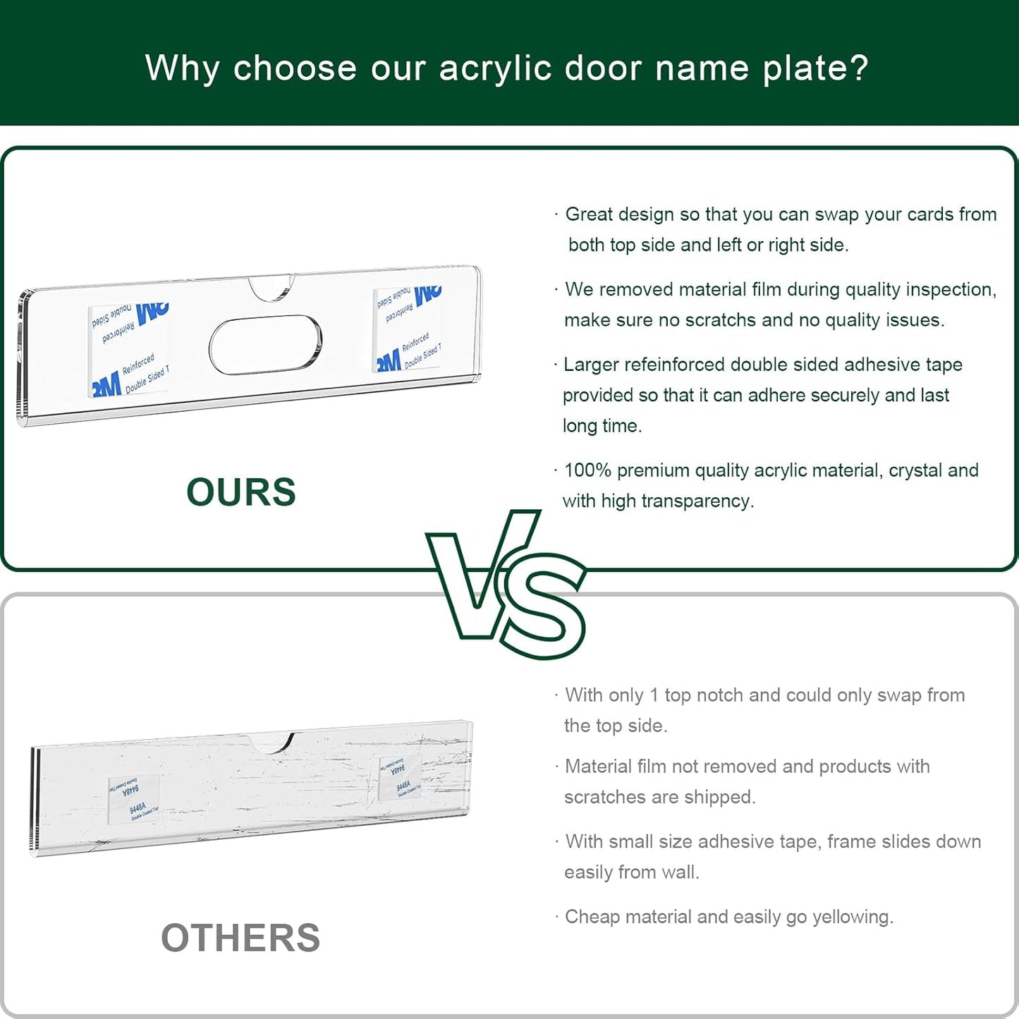 Nameplate for Doors with Adhesive Tapes - 100 Pack 2x8 Inch Clear Acrylic Office Door Name Plate Classroom Wall Name Plate Holder Horizontal Nameplate Holder Plastic Sign Frame