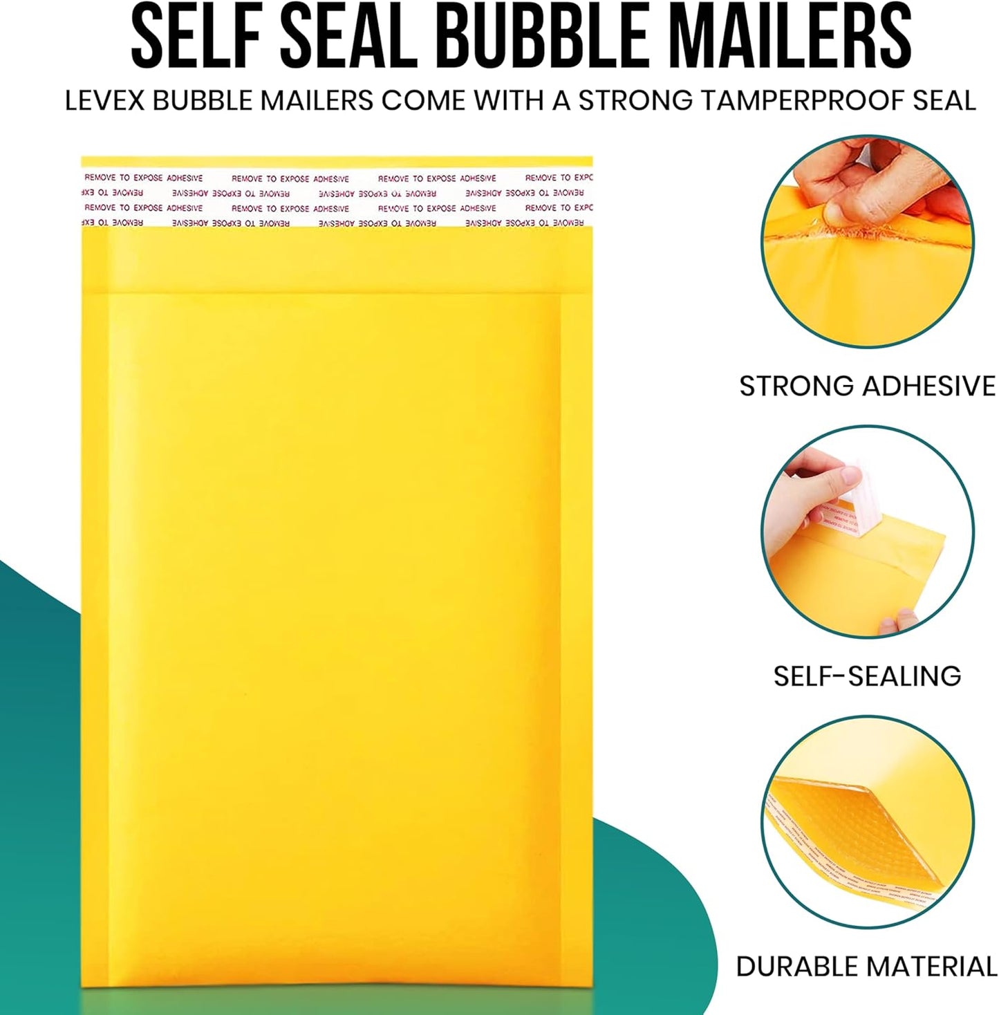 Levex - #000 4" x 8" [50 Pack) Kraft Bubble Mailers, Padded Envelope Mailers, Packing Envelope & Mailing Bags for Shipping