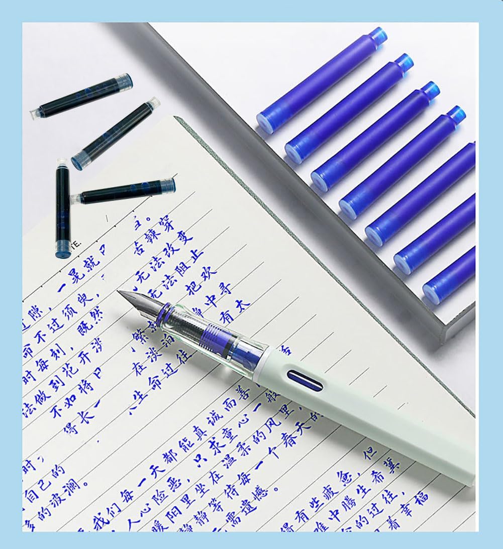 Blue/Black Pen Ink Cartridge Fountain Pen Cartridges Refillable Fountain Pen Cartridge, 3.4 mm Bore Diameter (Erasable Blue Black)