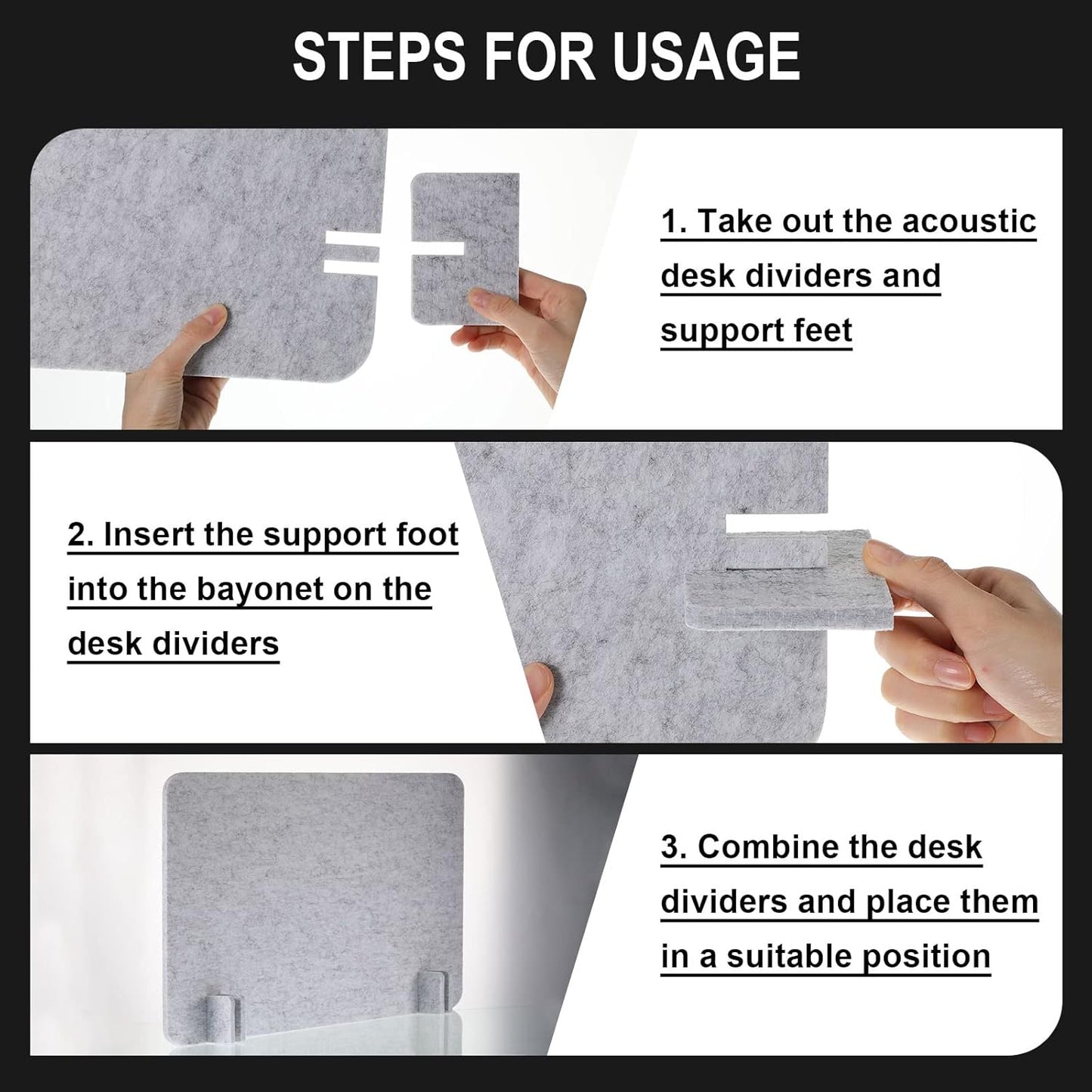 4 Pack Acoustic Desk Divider Desk Partition - Freestanding Privacy Panel 16 x 24 Inches Noise Reducing Partition for Office Table Standing Student Study Reception Area(Silver Gray)
