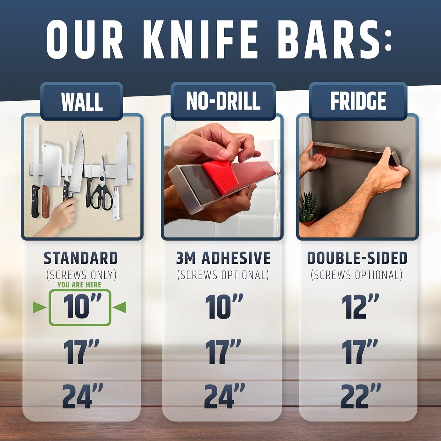 Premium Stainless Steel Magnetic Knife Holder for Wall - 10 Inch Professional Magnetic Knife Strip - Space-Saving Knife Rack/Knife Bar With Powerful Magnetic Pull Force (Upgraded Version)