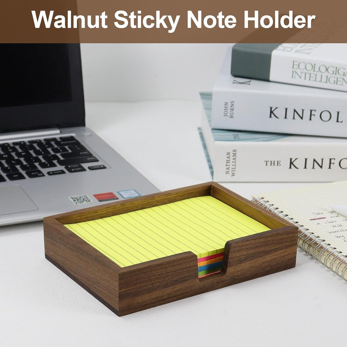 MultiBey Walnut Wooden Sticky Note Holder, 4x6 Self -Sticky Note Pad Holder, Wood Post it Note Dispenser Memo Pad Holder, Desktop Accessories Organizer for Desk Office School Home