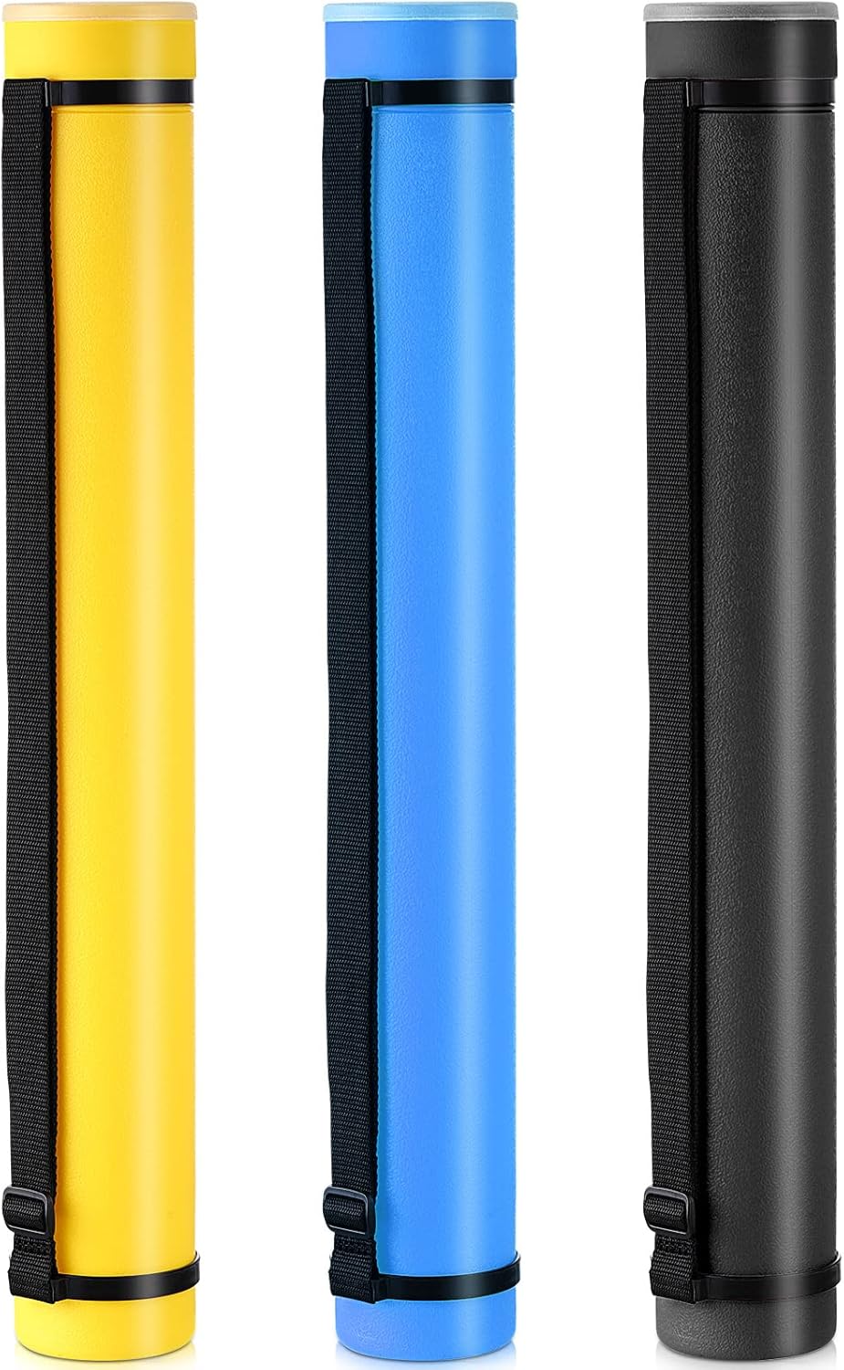 3 Pcs Extendable Poster Tubes Plastic Poster Document Storage Tube with Carrying Strap 24-40 Inch Expanding Blueprint Holder Telescoping Tube with Cap Waterproof Art Poster Tubes (Yellow, Blue, Black)