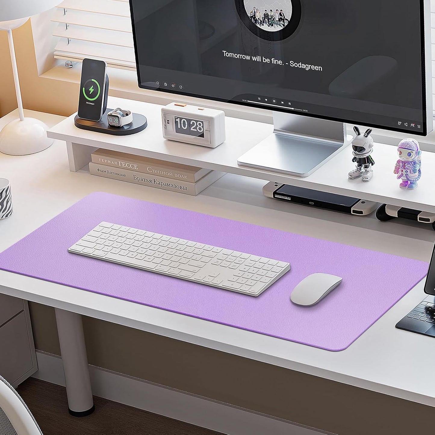 Boutilon Leather Desk Pad Protector,Non-Slip Mouse Pad,Laptop Desk Pad,Office Mouse Mat,Waterproof Leather Desk Blotter,Desk Writing Pad for Office and Home (L-Purple,35"x 17")