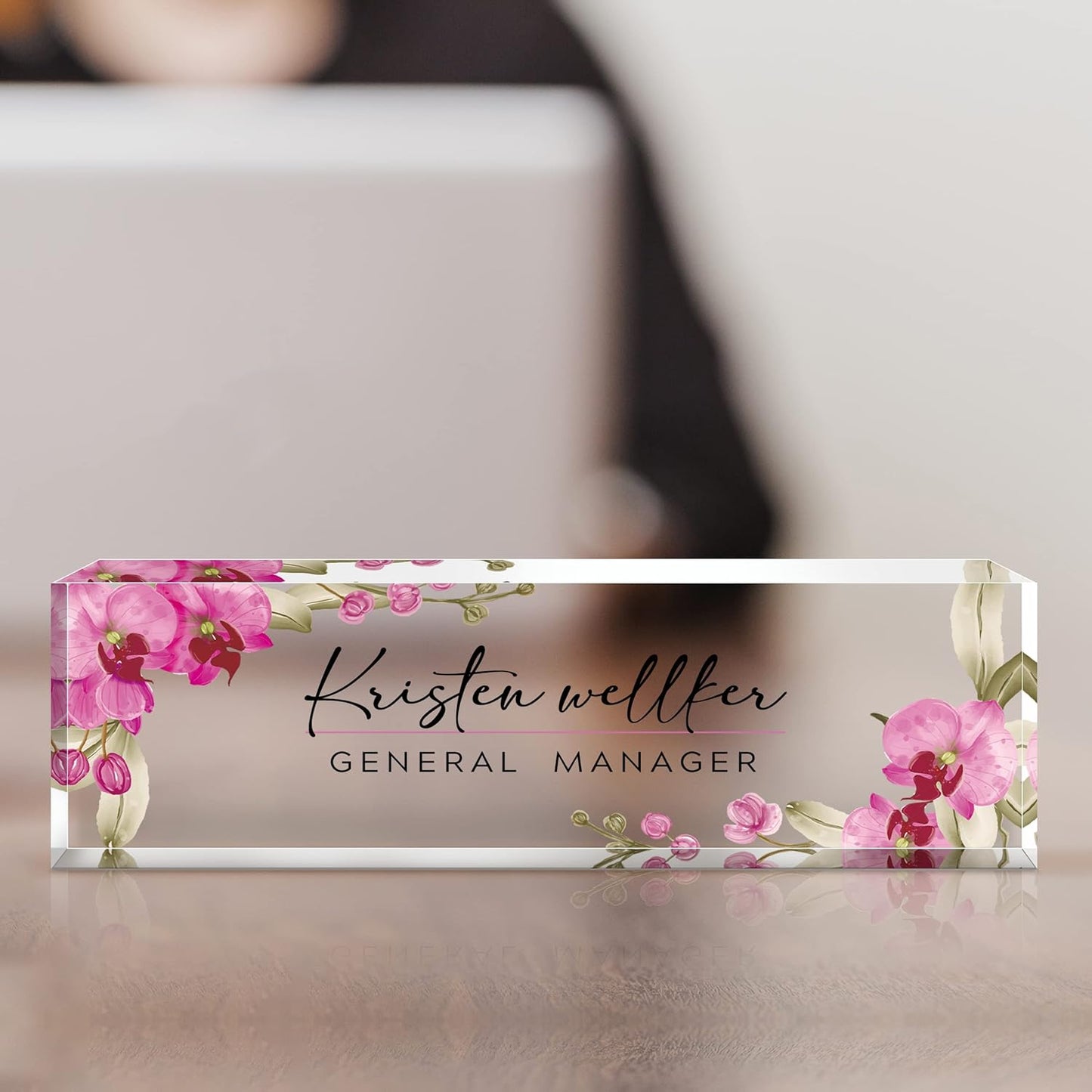 Custom Desk Name Plate Personalized, Acrylic Name Plate for Desk, Office Desk Decor for Women and Men, Employee Appreciation Gifts Office Gifts for Boss, Manager, Teacher, Nurse (Butterfly Orchid)