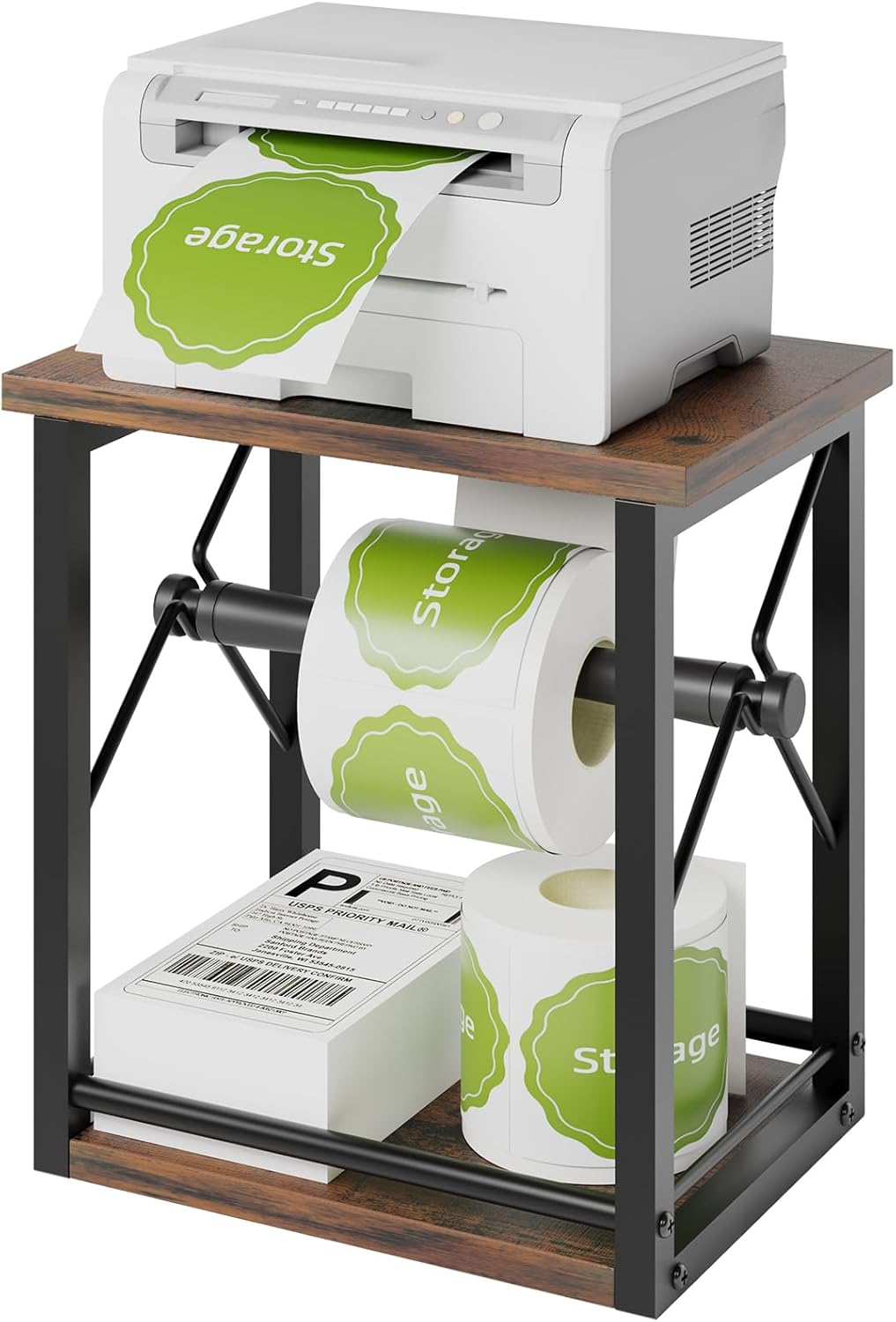 Label Holder for Rolls and Fan-Fold Labels, Shipping Thermal Label Holder, Sticker Roll Holder for Small Business & Home Office, Vintage Brown