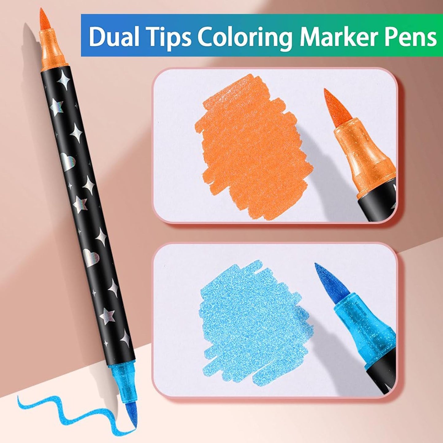 Glitter Markers Pens,48 Colors Dual Tip Brush Glitter Pens Set 24 Pack Sparkle Markers for Art Supplies Scrapbooking, Cards, DIY Crafts, Adults Coloring Books