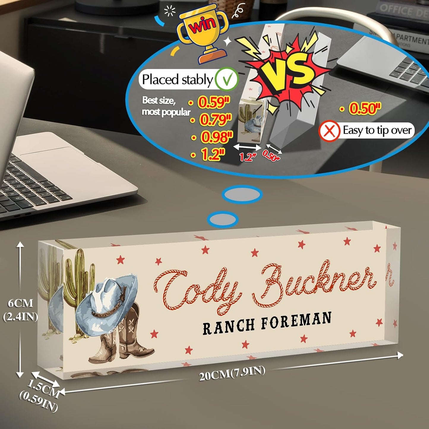 Personalized Name Plate for Desk - Custom Engraved Name Plates for Man - Boss Day Gifts for Boss - Acrylic Office Decor Appreciation Gifts for Teacher Nurse Coworker Social Worker (Howdy)