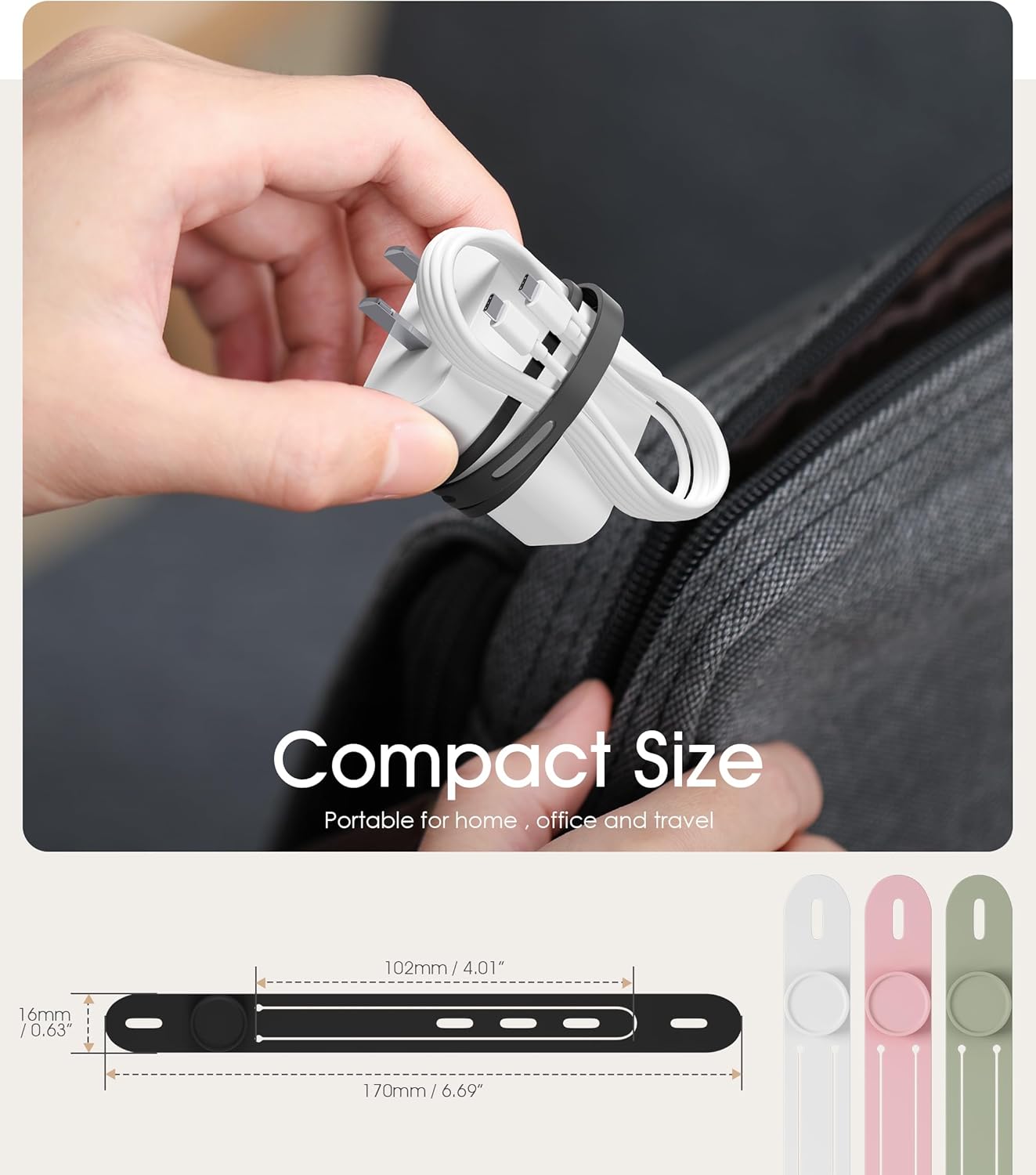 Nearockle Latest Double-Sided Silicone Cable Ties, 16Pcs Reusable Cord Organizer for Bundling Phone Charger and USB Cable, Multifunctional Organizer for Travel Home (Multi)