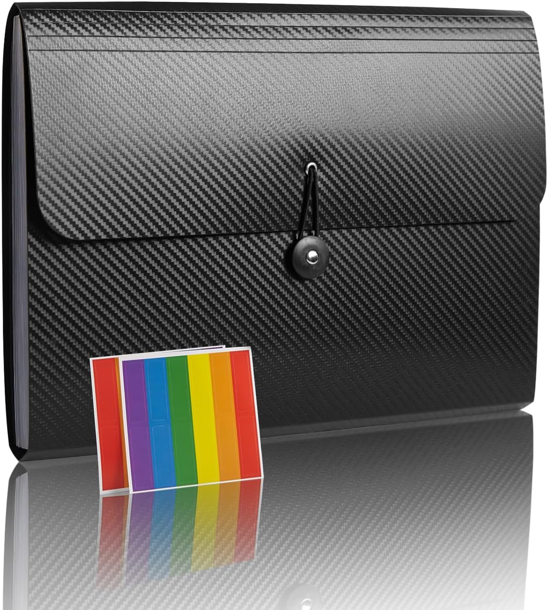 Expanding File Folder with 13 Pockets - Accordion Filing Folder for Documents - Aesthetic Black Paper Organizer for Work, School, Home, Office