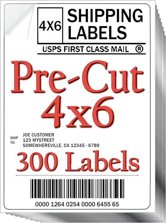JETZAP Pre-Cut 4x6 Shipping Labels | Work on Most Inkjet and Laser Printers | Just Load & Print | USPS UPS FedEx for Home Printers | 300 Pack