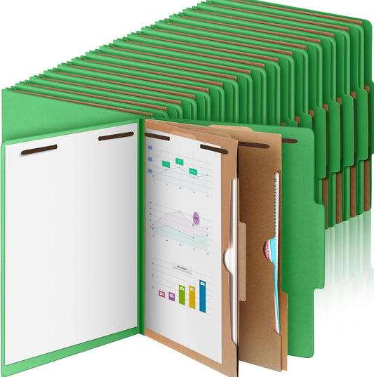 36 Pcs Classification Folders Letter Size, 2 Pocket Dividers Pressboard File Folder with Fasteners, Expanding File Organizer Bulk for Teachers, Clergy, Office, Church, Christmas (Green)
