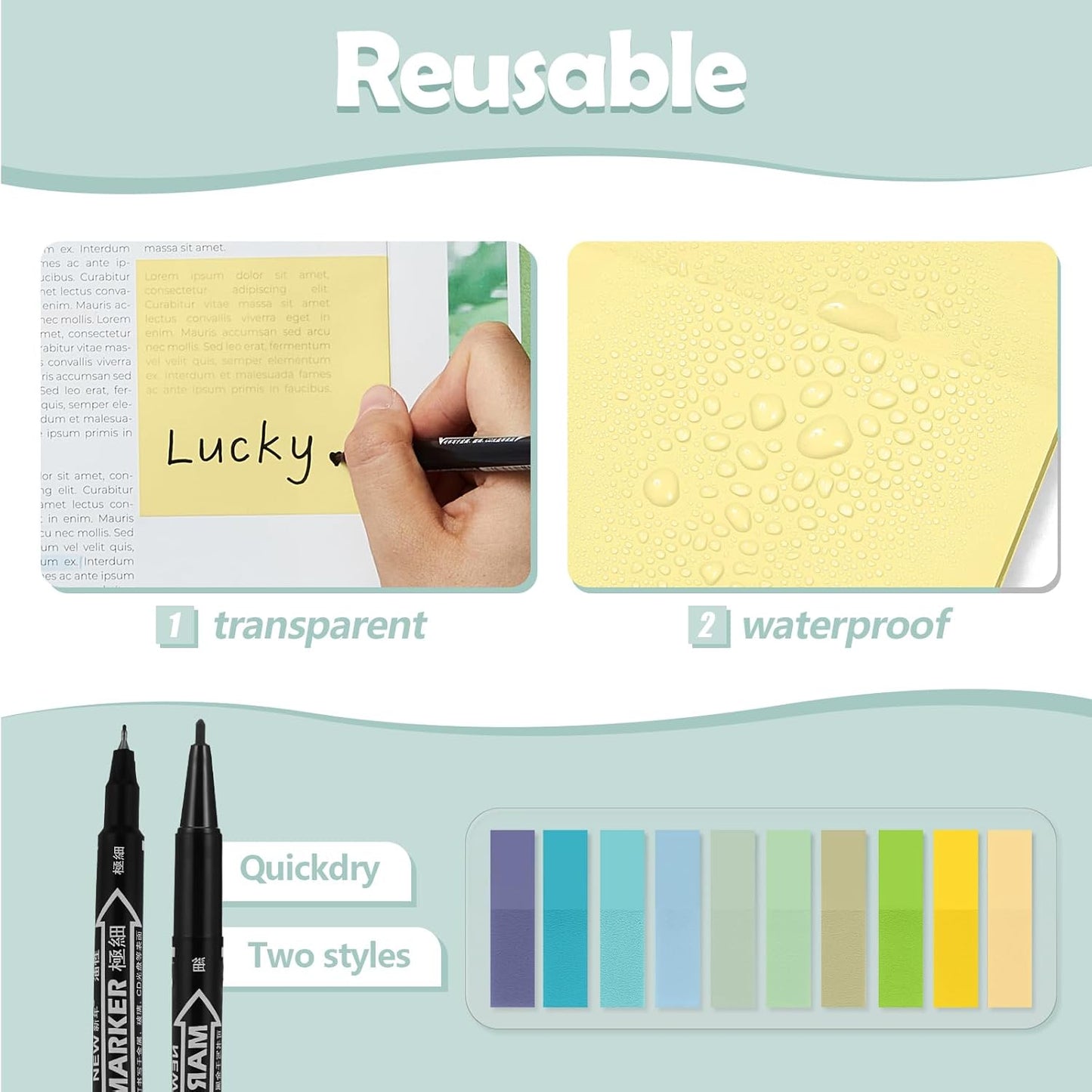 Jutom 38 Pcs Book Annotation Kit Aesthetic Highlighters Gel Pens Set Sticky Notes Tabs Markers Dual Ended Highlighter Quick Dry Ink Pens for Office Annotating Books(Bright Color,Square)