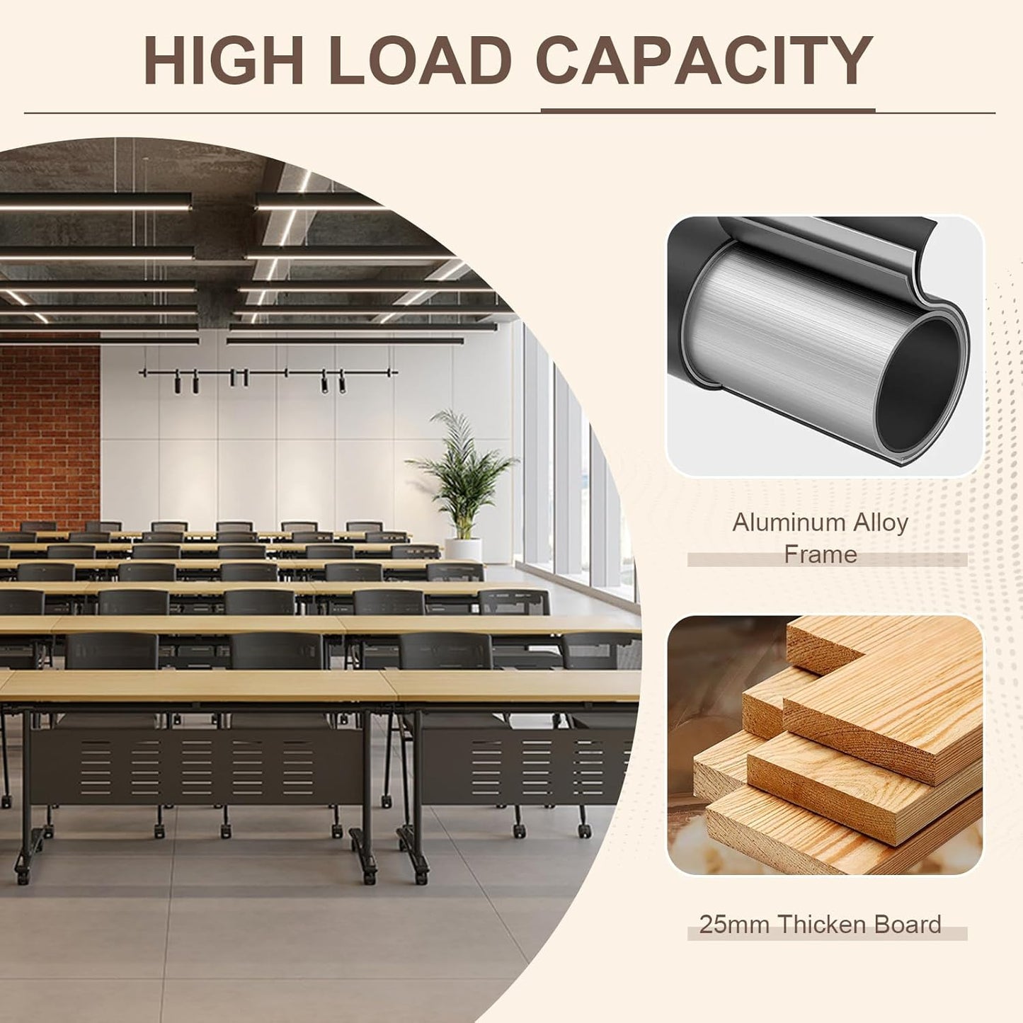 Folding Conference Room Table, Modern Conference Tables with Wheels, Large Rectangular Mobile Training Tables for Office Classroom, Foldable Modular Boardroom Seminar Table Maple (8pack L63in)