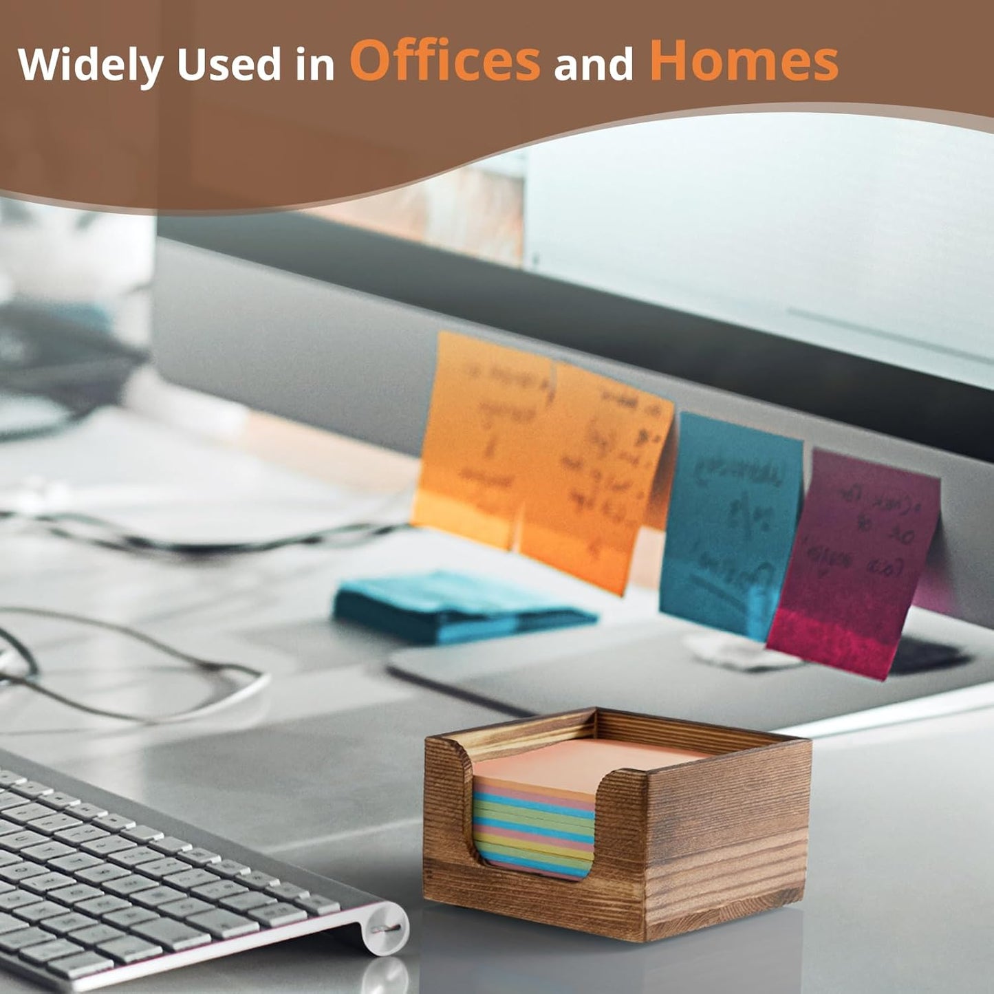 Sticky Note Holder, Burnt Wood Post It Note Dispenser for Office Desk Accessories, Self Stick Note Pad Holder, Memo Pad Holder Dispenser Organizer for School Office Desk Supplies