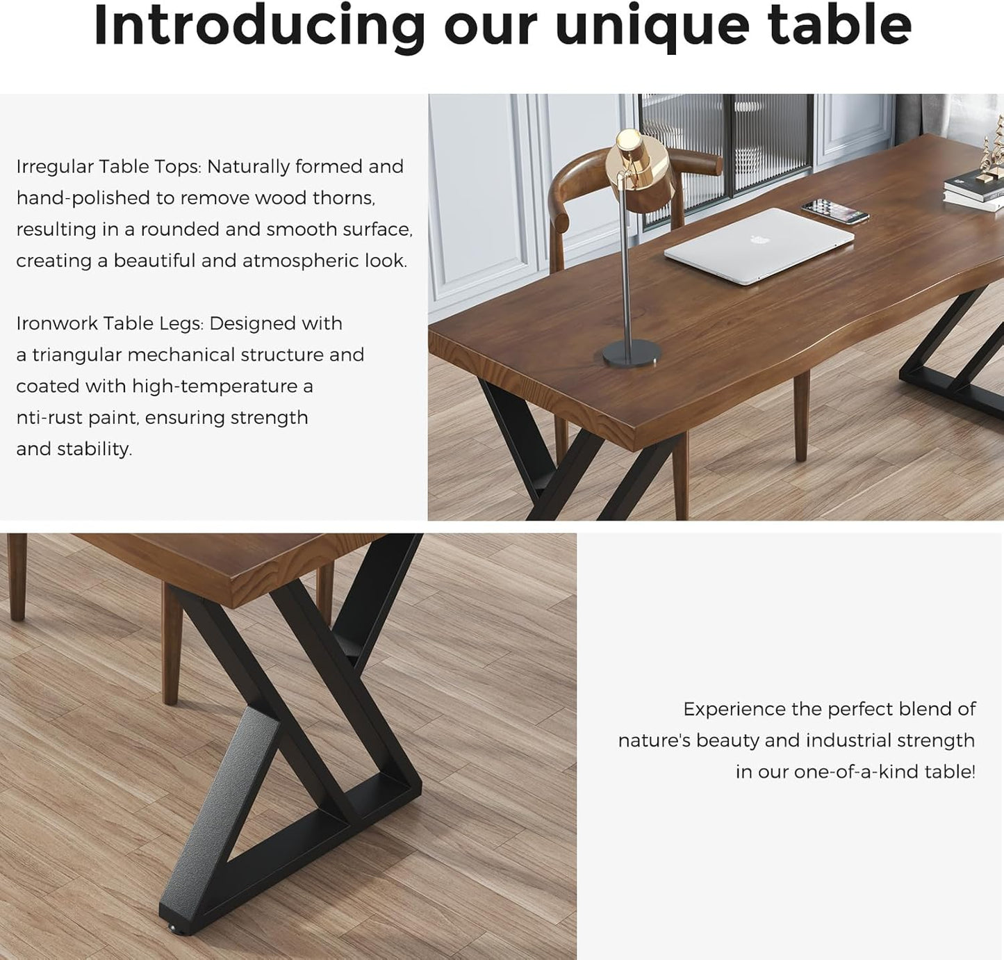 Rustic Style Solid Wood 55-inch Computer Desk - Large Office Desk for Home Office, Modern and Simple Design, Ideal for Study, Writing, Dining