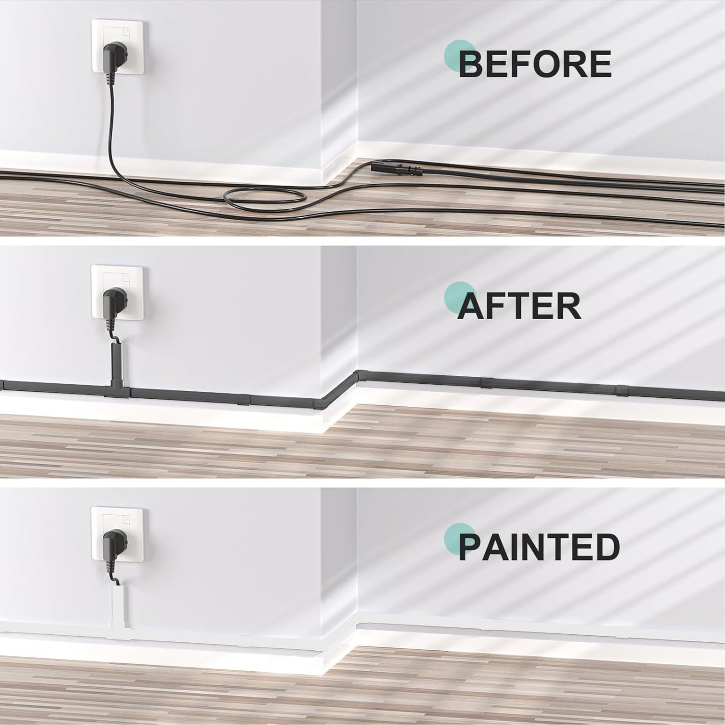 Delamu Wire Covers for Cords on Wall, 254in Black Cord Hider, Large Cable Hider Cord Covers for 3-4 Wires on Wall, Wire Hider Cable Cover Raceway, Black Tv Cable Management, 15x L16.9 W1.18 H0.6in