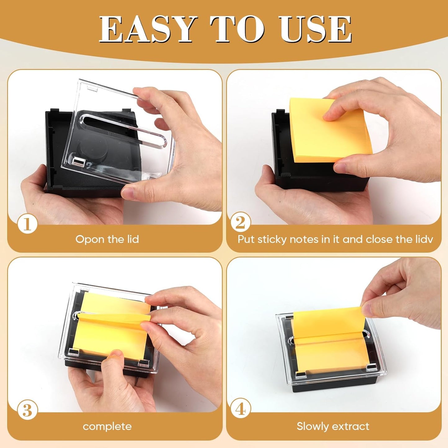 4 Pcs Pop Up Note Dispenser，Sticky Note Holder ，3 x 3 Inch，Clear Top and Black Base Sticky Notes Dispenser for School Office Home Store Classroom Desk Supplies