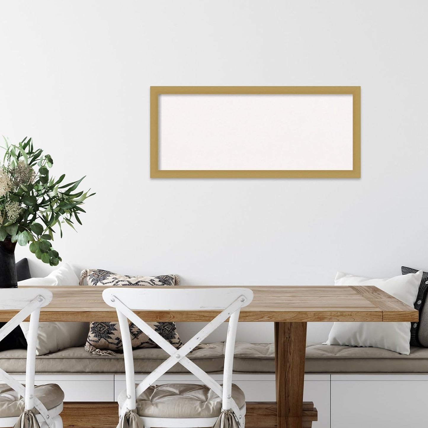 Amanti Art White Cork Board for Wall, 14x32 Vision Board with Gold Frame, Medium Corkboard Office Decor for Home Organization, Casual Corkboard Pinboard to display items for home organization