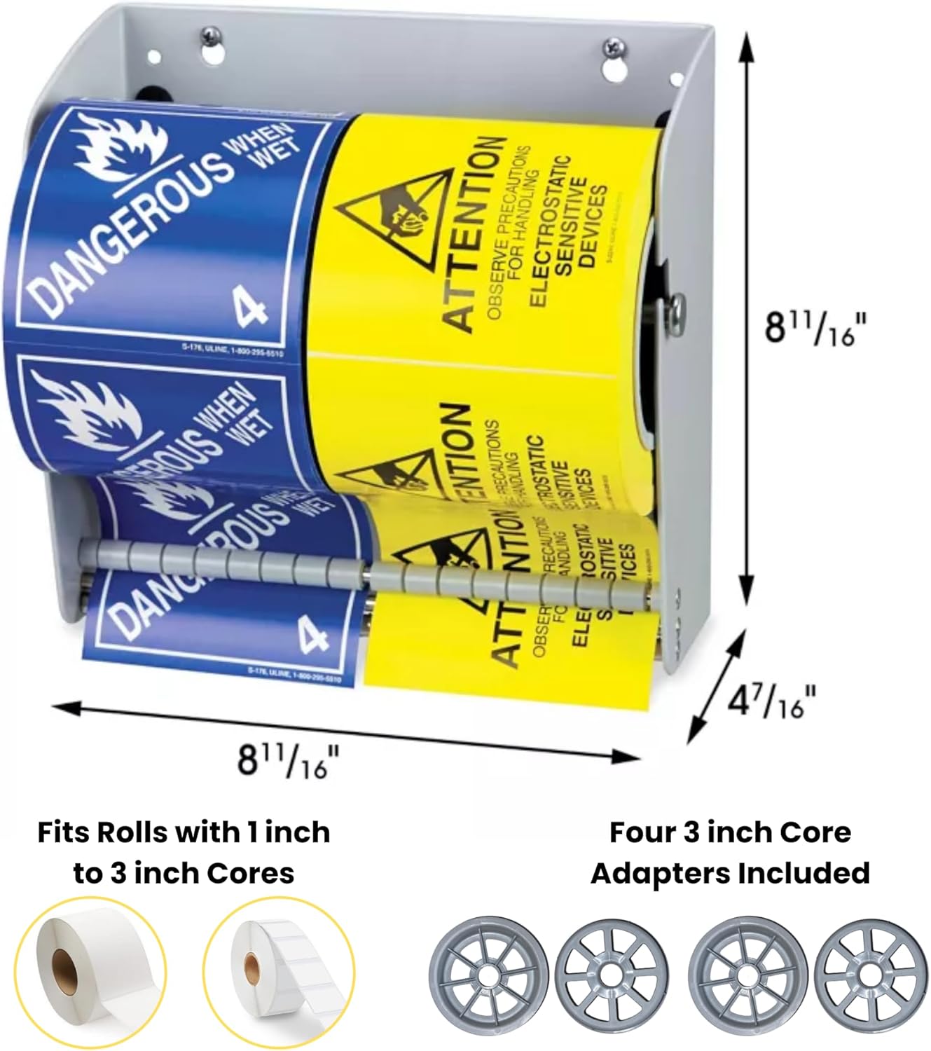 Wall Mount Label Dispenser (8-1/2") - Sticker Roll Dispenser - Table Top - Label Holder - Stamp Roll Dispenser - Sticker Stand - Thermal Label Holder - Heavy-Duty All Steel