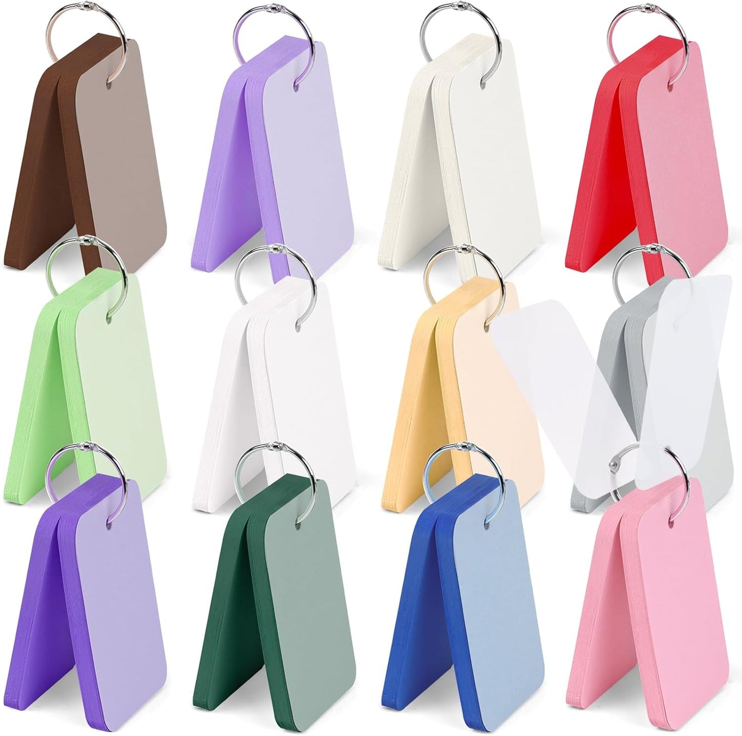 Koogel 600PCS Index Cards with Rings and Covers, 2.2x3.5 Inch Colored Index Cards for Back to School, Easy Flip Flashcard Notecard for Studying Learning College Memory Recipe Supplies, 12 Colors