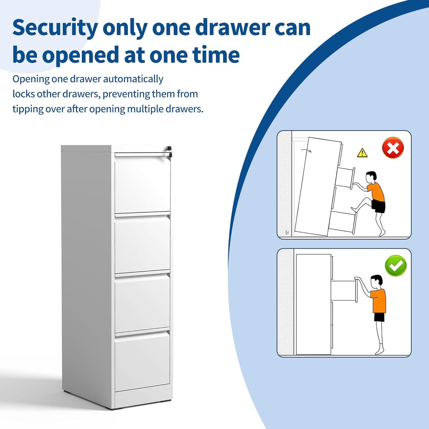 4-Drawer Locking Vertical File Cabinet, Metal Storage Cabinet for Office/Home – Secure Vertical Filing for Letter/Legal/A4/F4 Documents, Easy to Assemble Steel Cabinet (White, 4 Drawer-52 H)