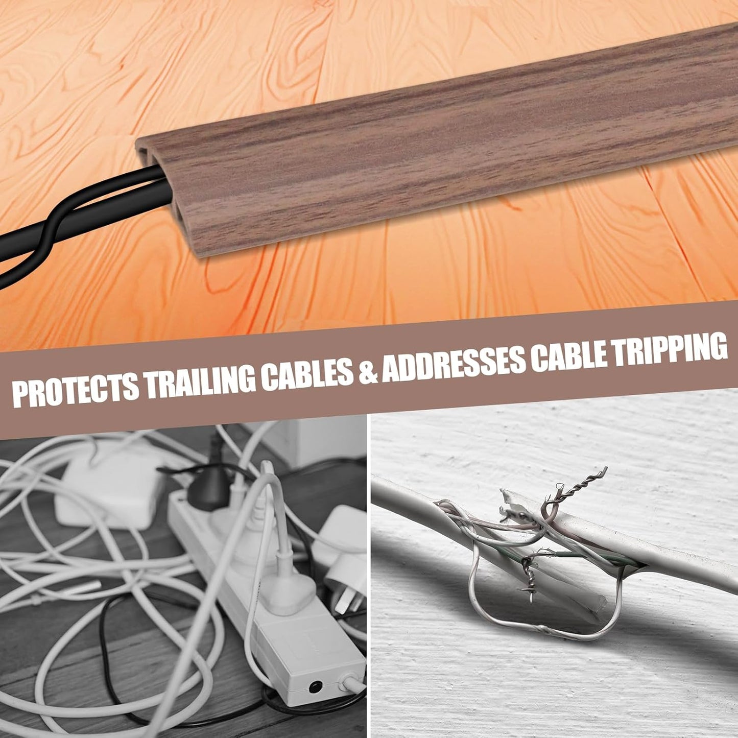 Floor Cord Cover Self Adhesive Cord Hider,3.3FT Cable Management, Extension Strip Protector for Wires, Prevent Cable Trips for Offices, Gyms, Exhibitions Cavity:0.39"(W) x 0.27"(H) Wood Walnut