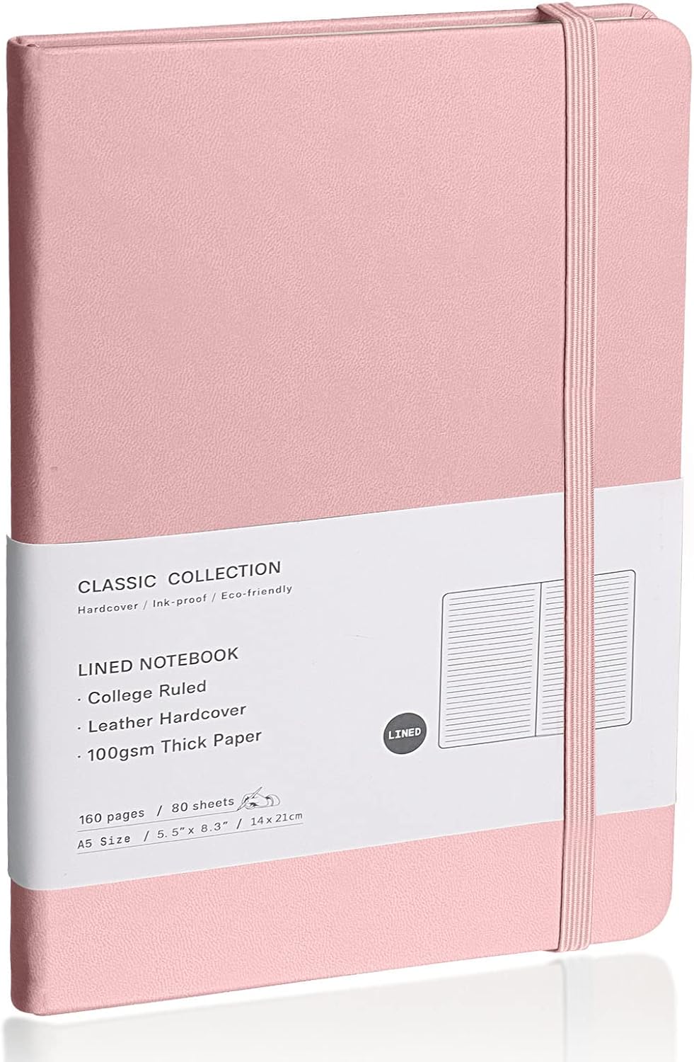 Lined Journal Notebook, (pink), 160 Pages, Medium 5.7 inches x 8 inches - 100 gsm Thick Paper, Hardcover