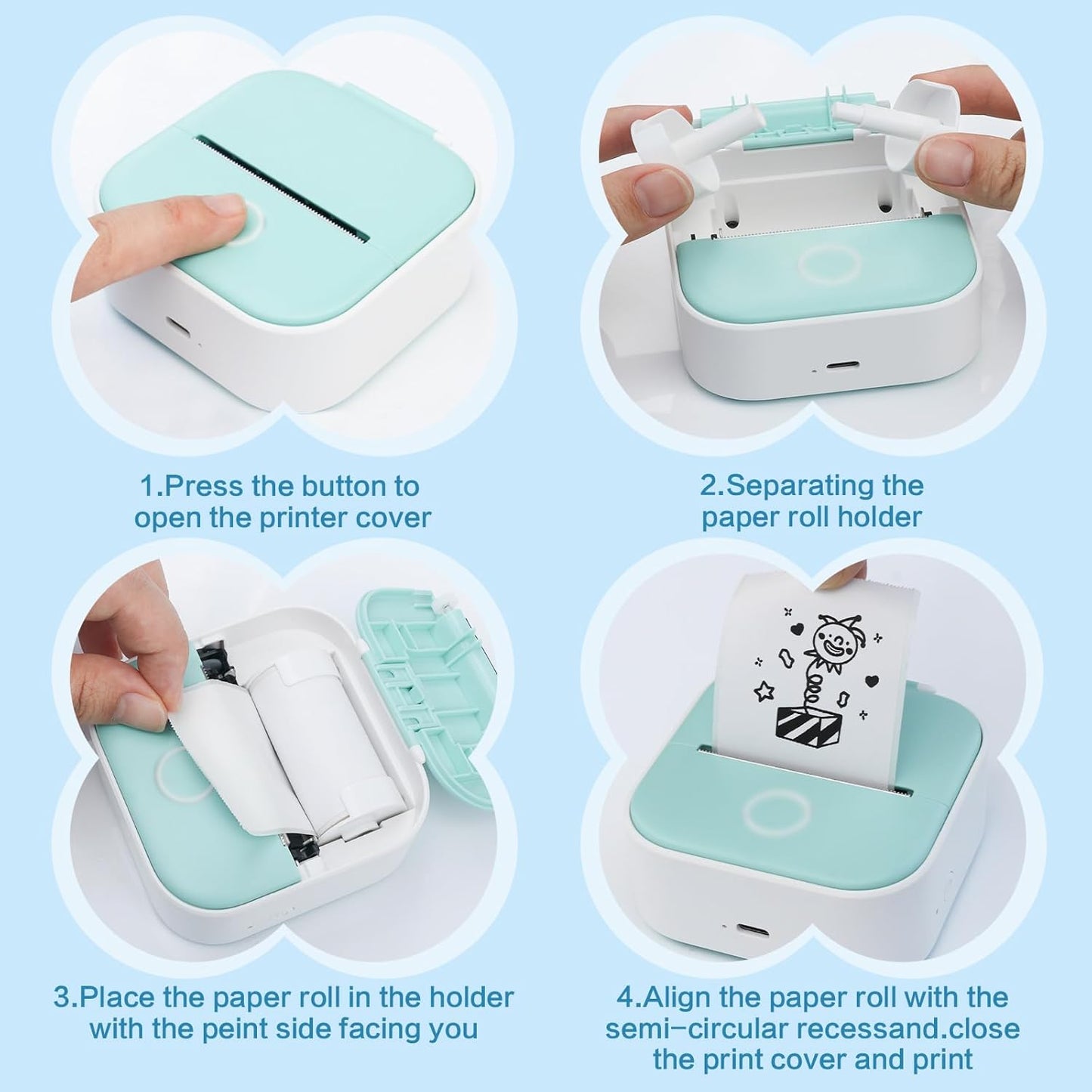 12 Rolls 53mmx3.75m Thermal Printer Paper, Mini Colorful Self-adhesive Label Printer Paper for Memoking Mini Printer, Small Printer T02/M02, Study Notes, Journal Photos (Multicolor)