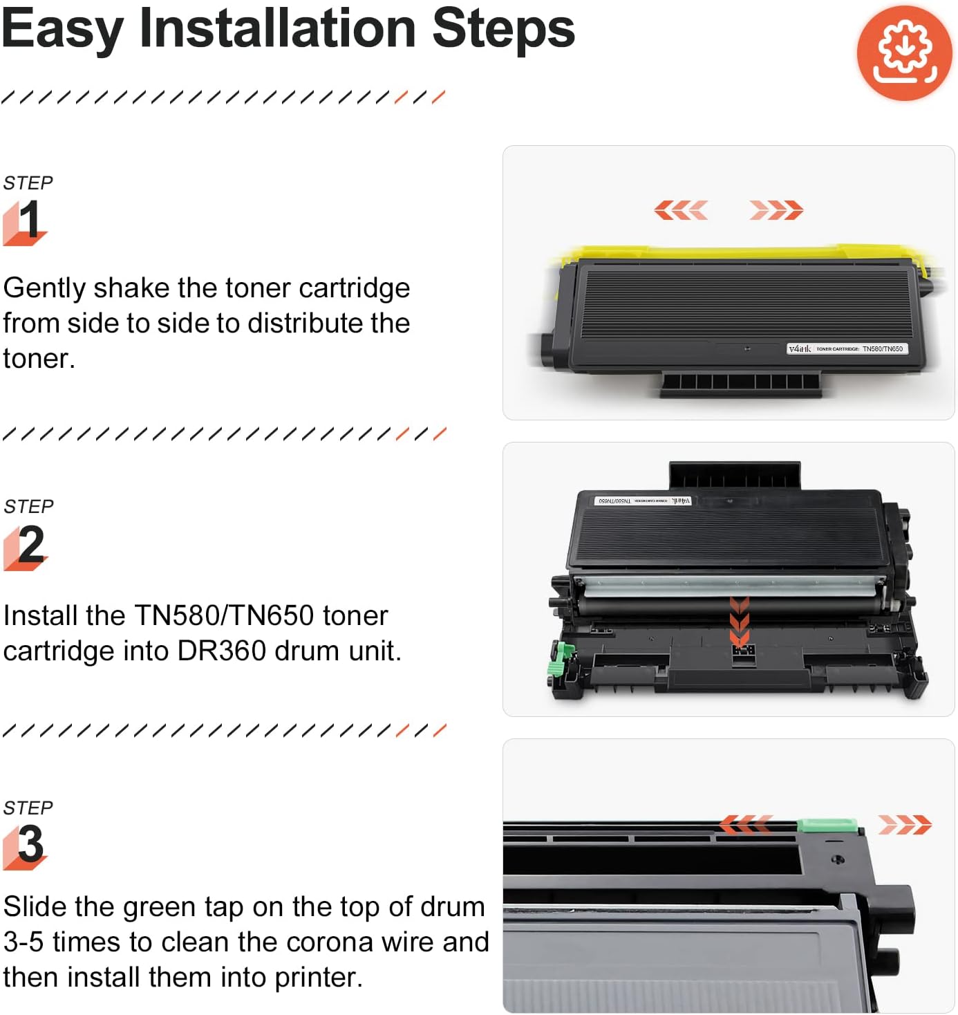 v4ink 2-Pack Compatible Toner Cartridge Replacement for Brother TN580 TN620 TN650 High-Yield Work with HL-5240 HL-5250 HL-5340 HL-5370 MFC-8460 MFC-8480 MFC-8680 MFC-8690 MFC-8860 MFC-8890 Series